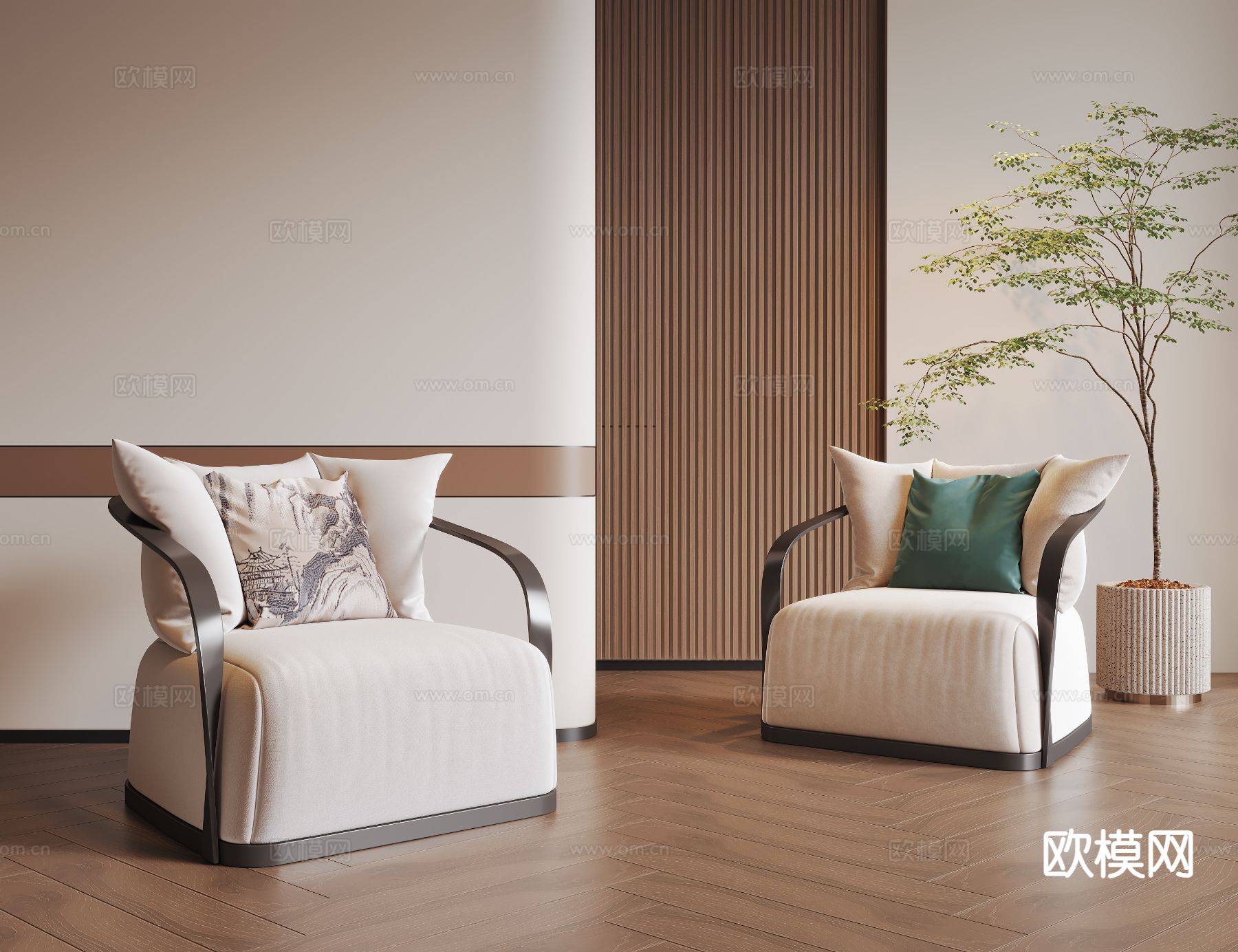 新中式单人沙发3d模型下载