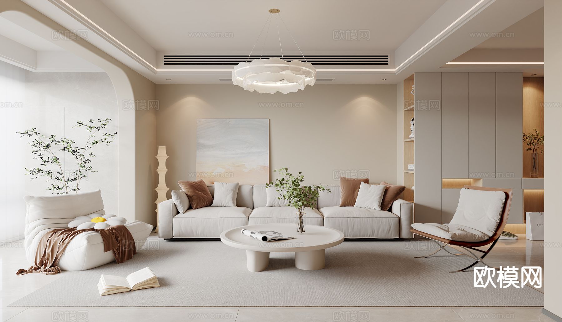 现代客餐厅3d模型下载（渲染图1）