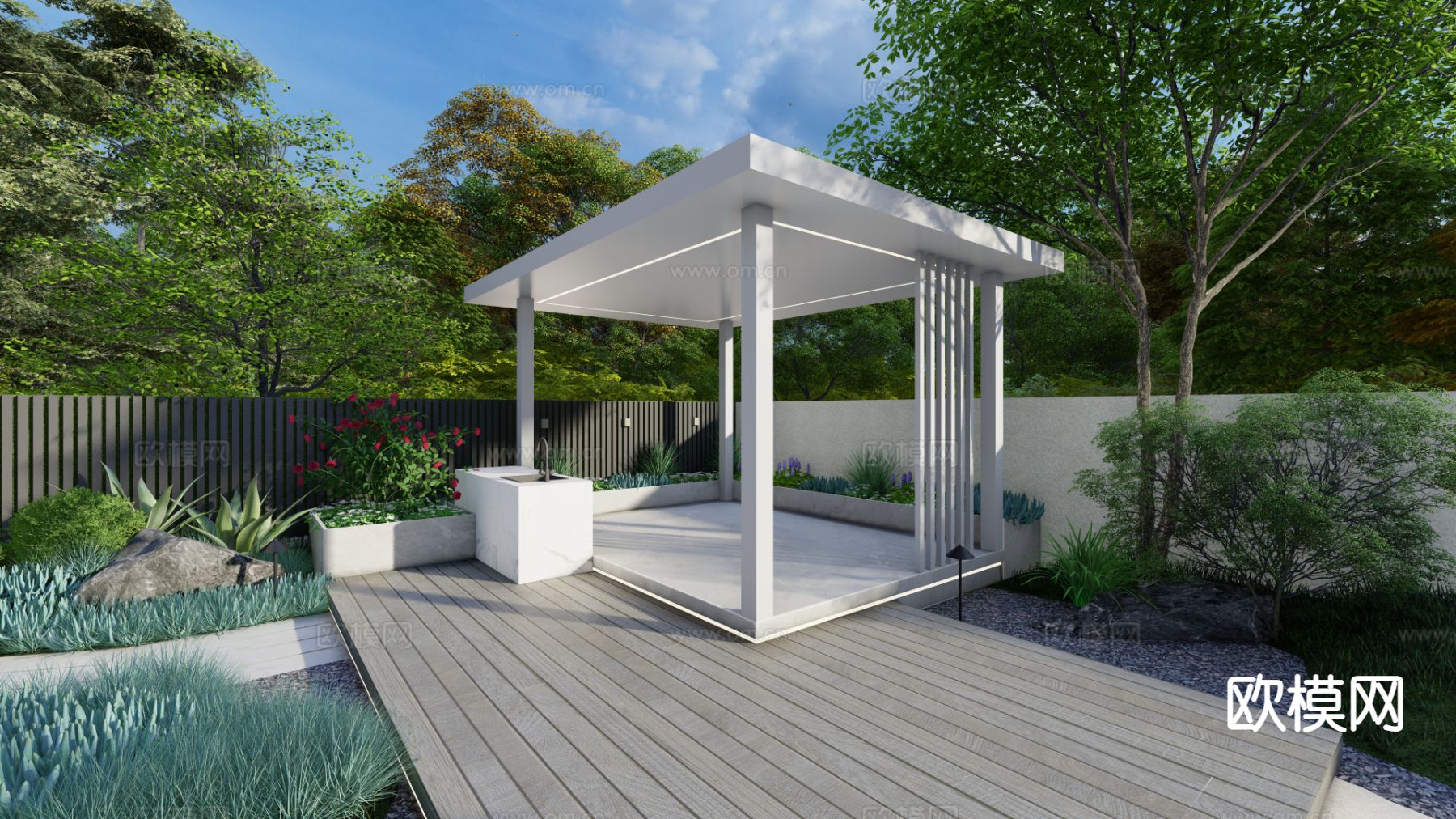 别墅庭院 花园su模型下载（渲染图4）