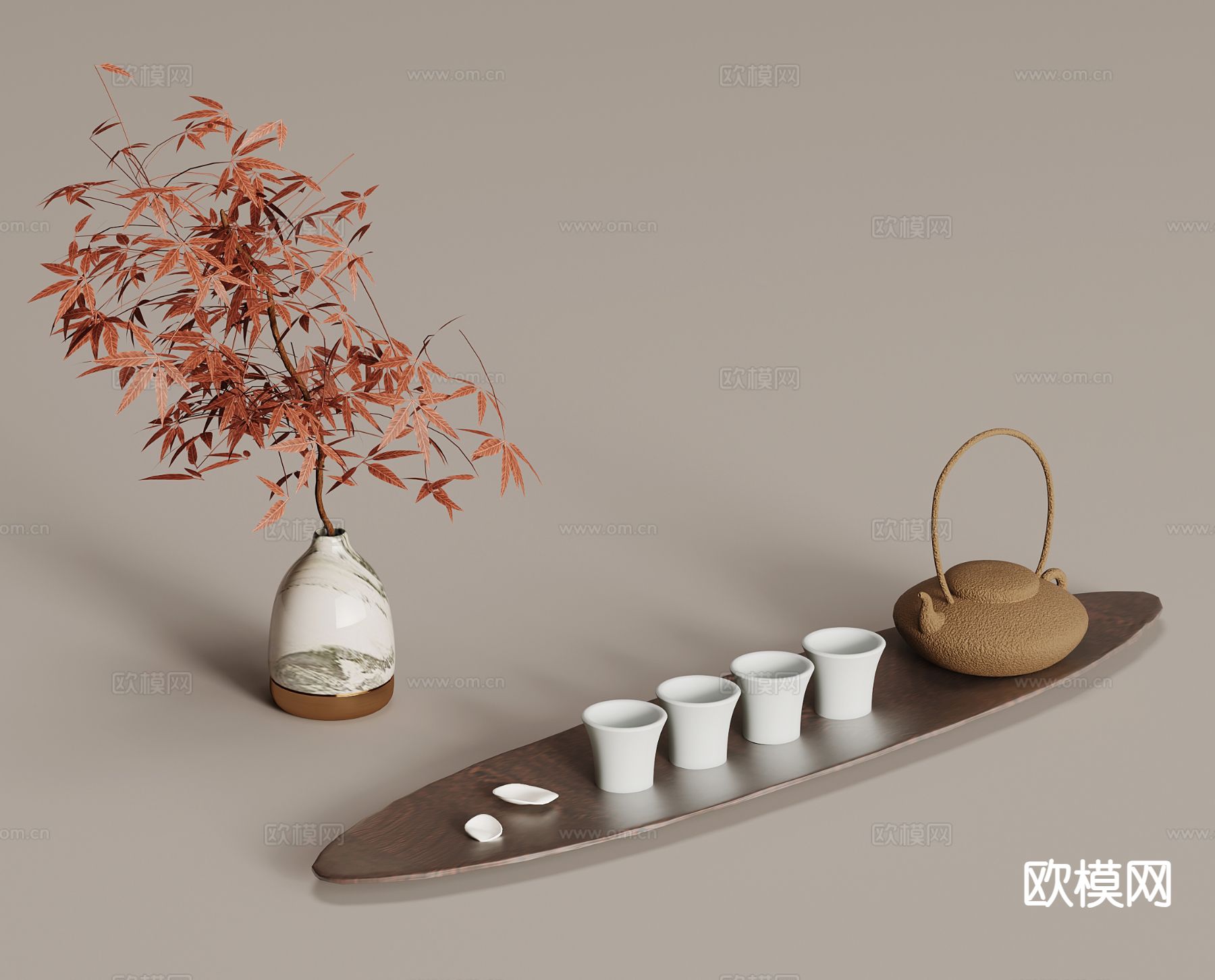 新中式茶具 茶壶 茶杯su模型下载（渲染图2）