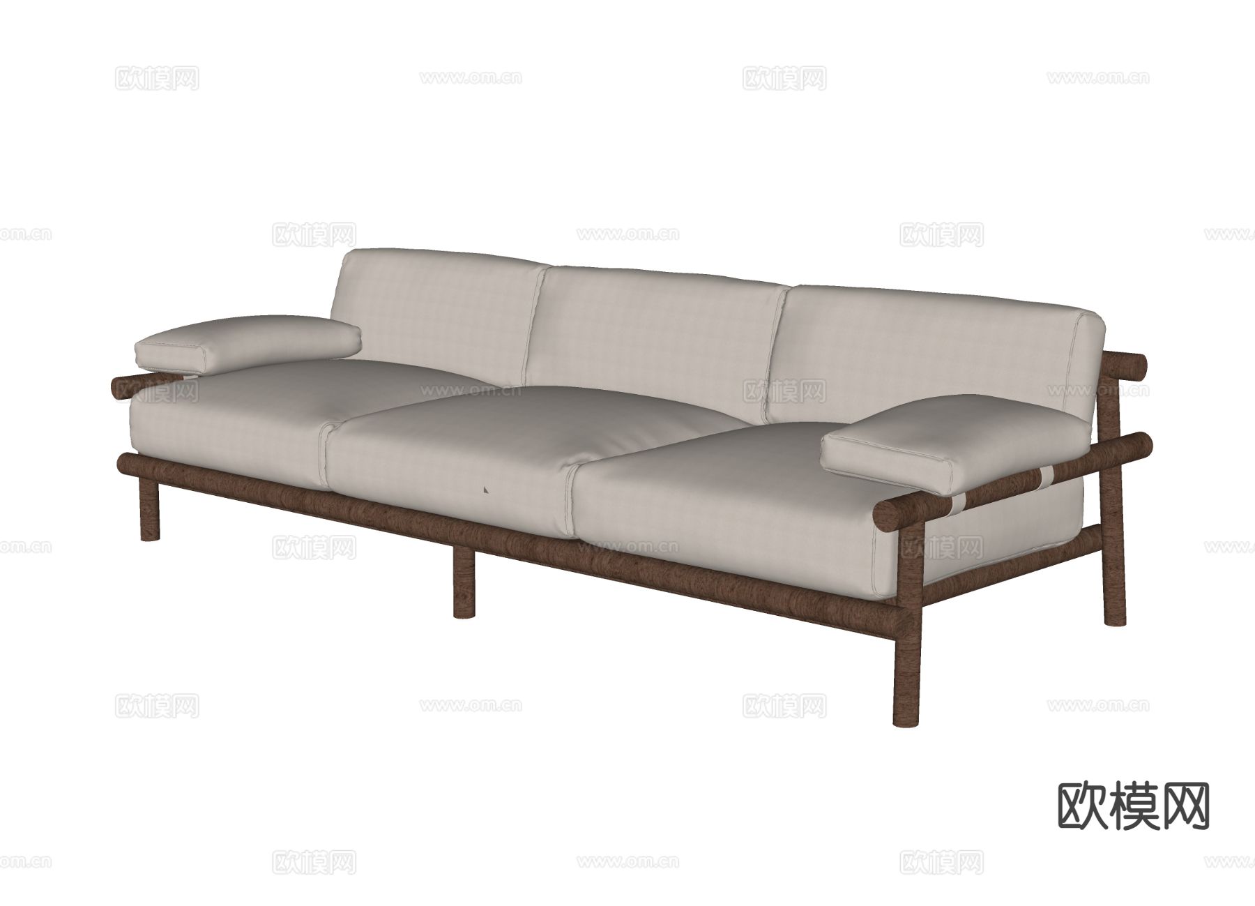 原木风多人沙发su模型下载（渲染图1）