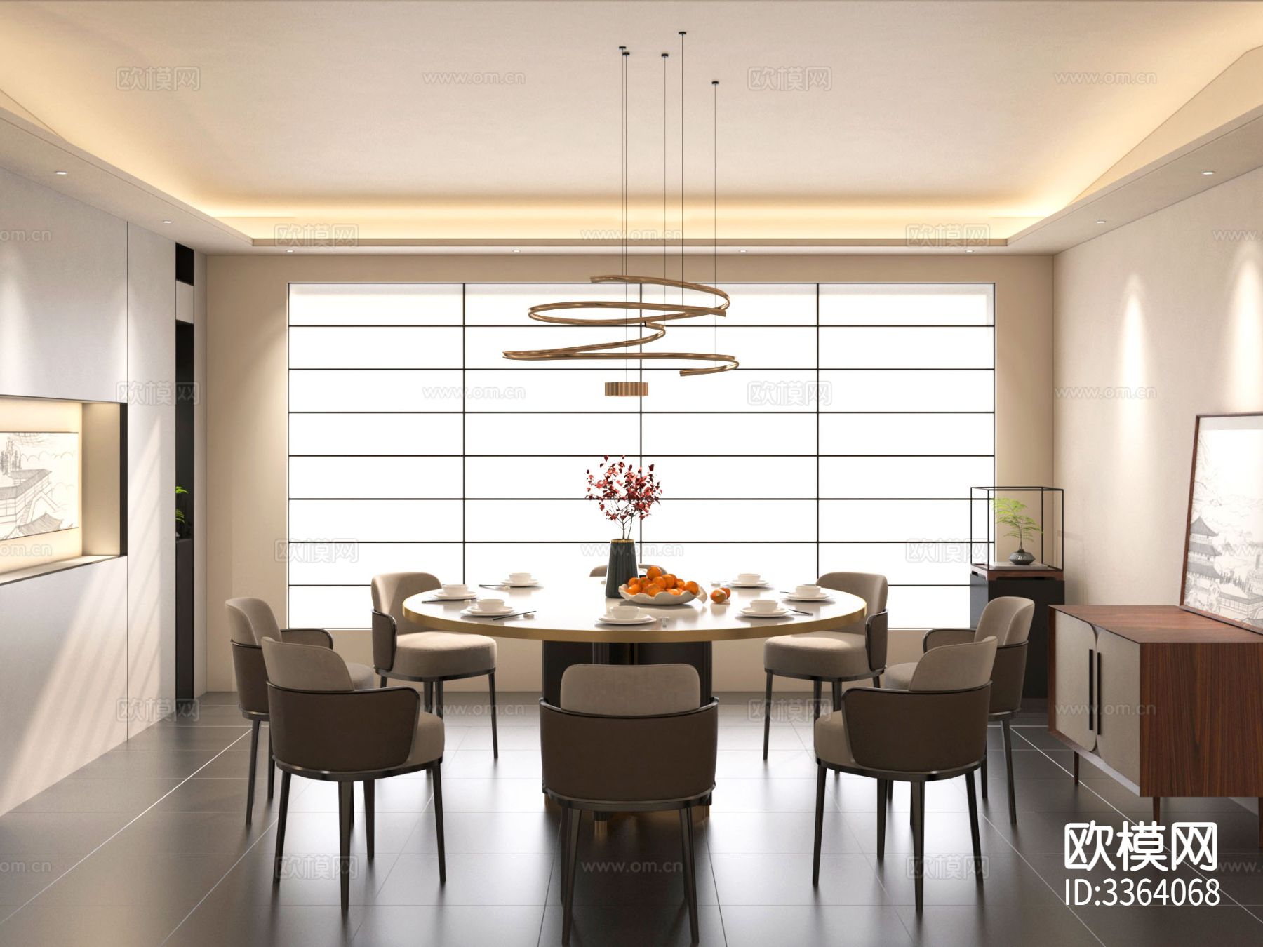 新中式餐厅装修效果图下载（渲染图1）