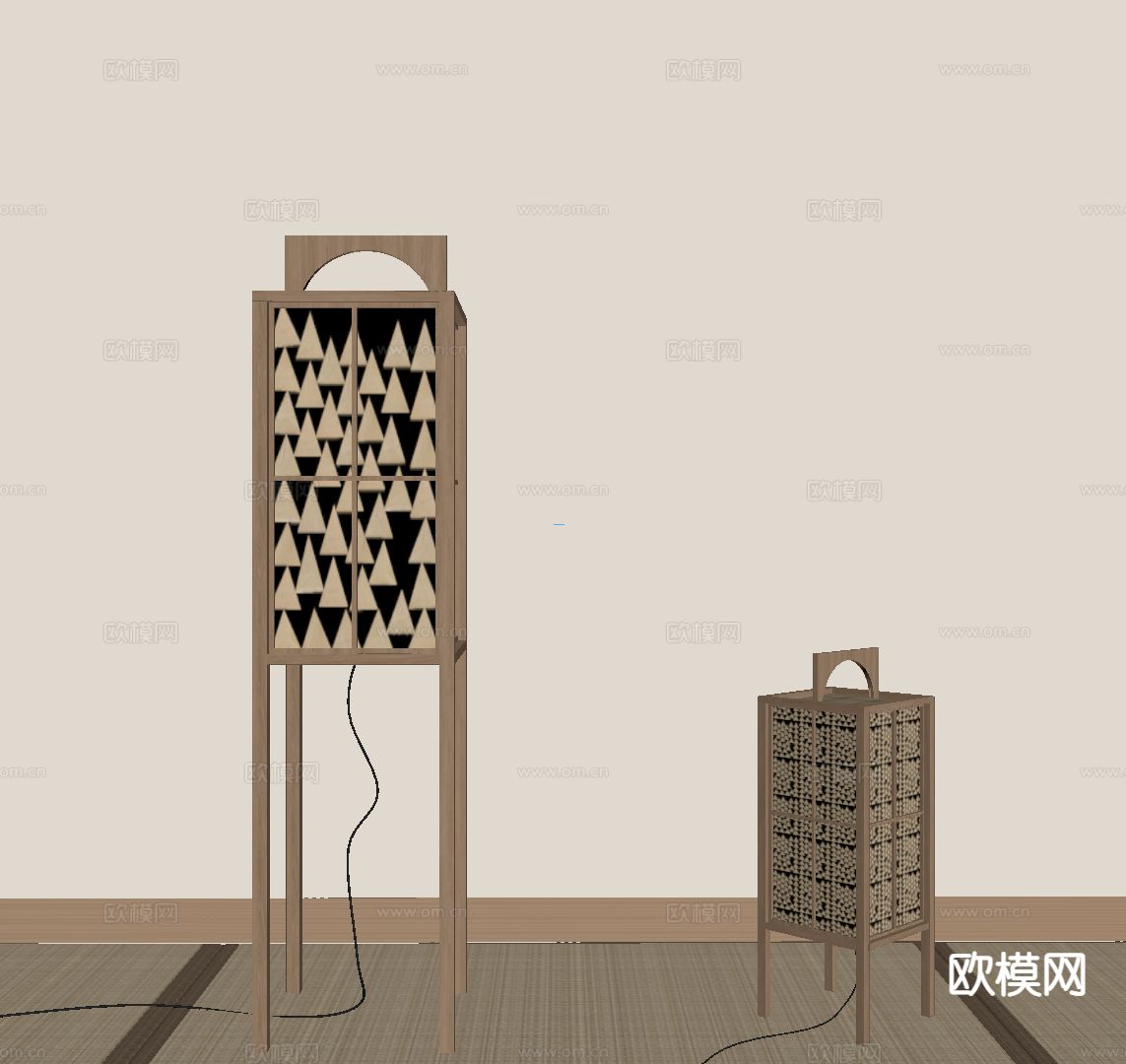 日式和纸灯 落地灯su模型下载（渲染图1）