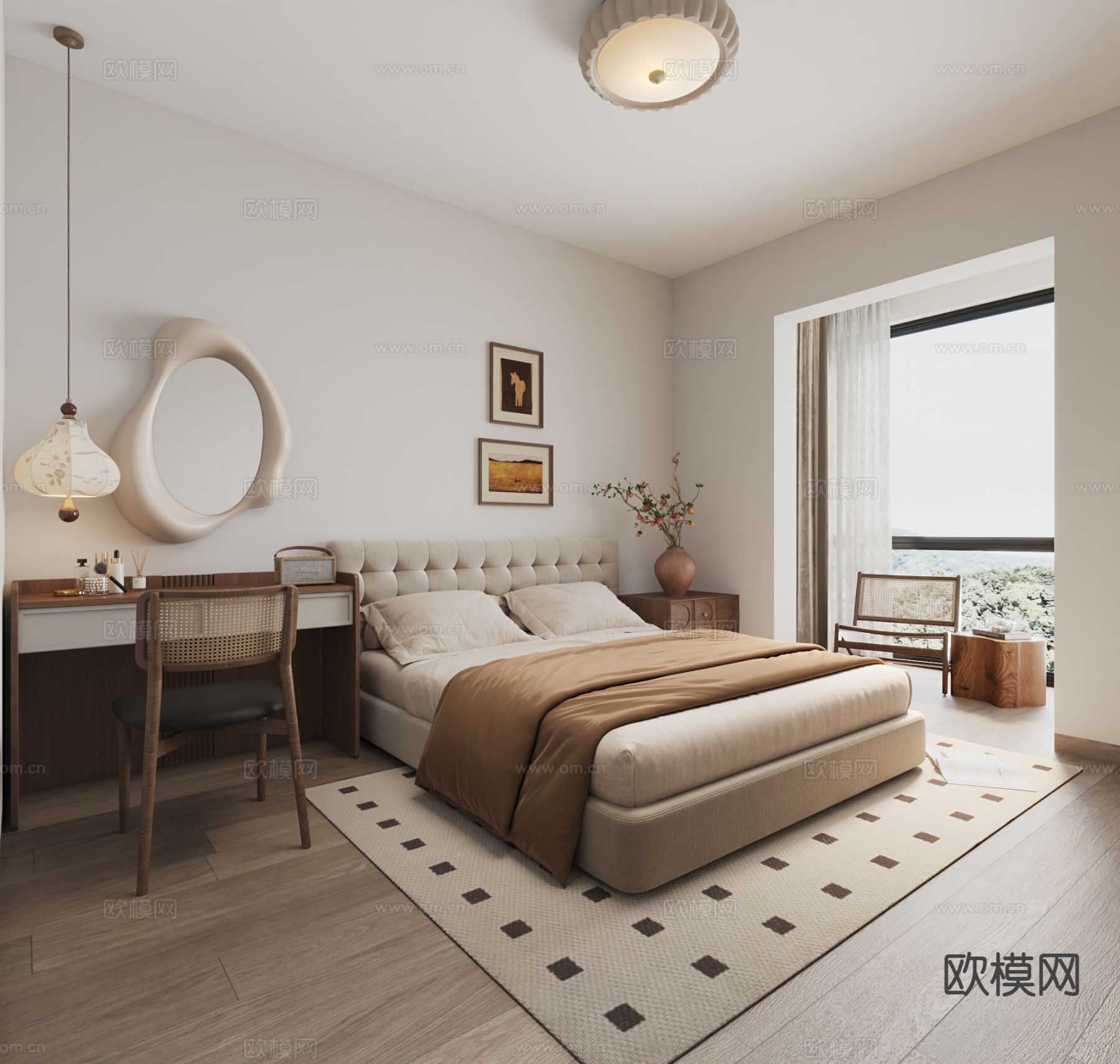 中古风卧室 主卧su模型下载（渲染图2）