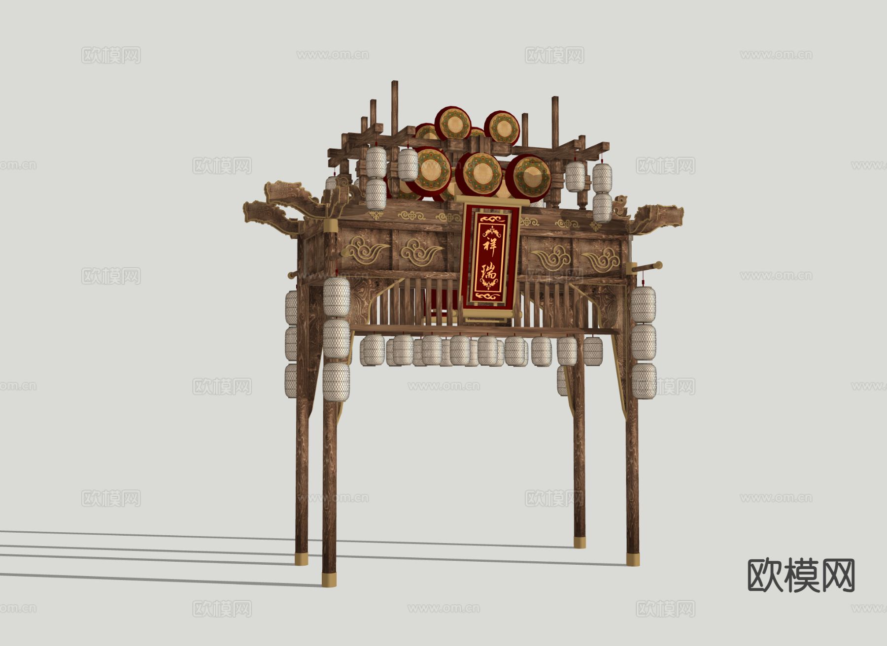 新中式古建牌坊 国潮入口3d模型