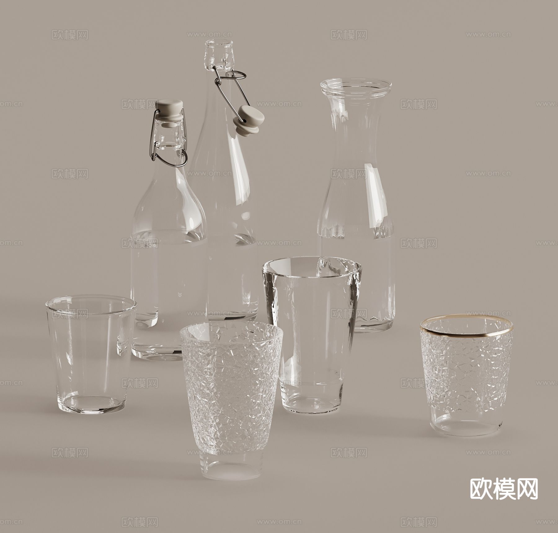 水杯水瓶 茶具 玻璃杯3d模型