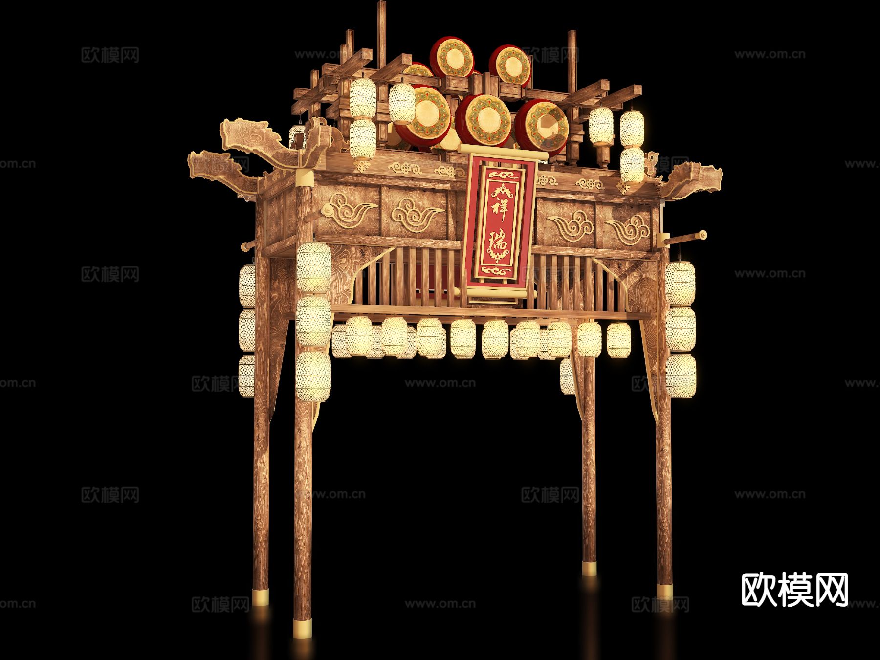 新中式古建牌坊 国潮入口3d模型