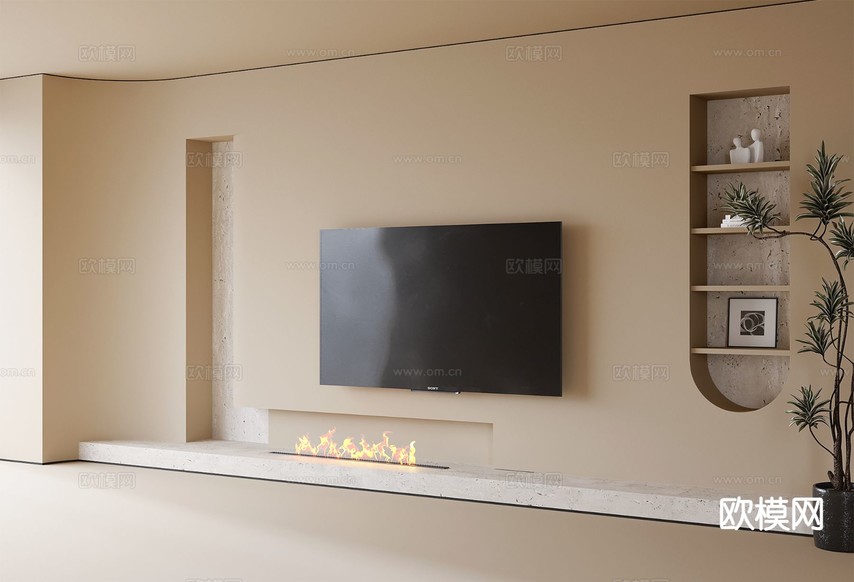 现代电视背景墙3d模型下载