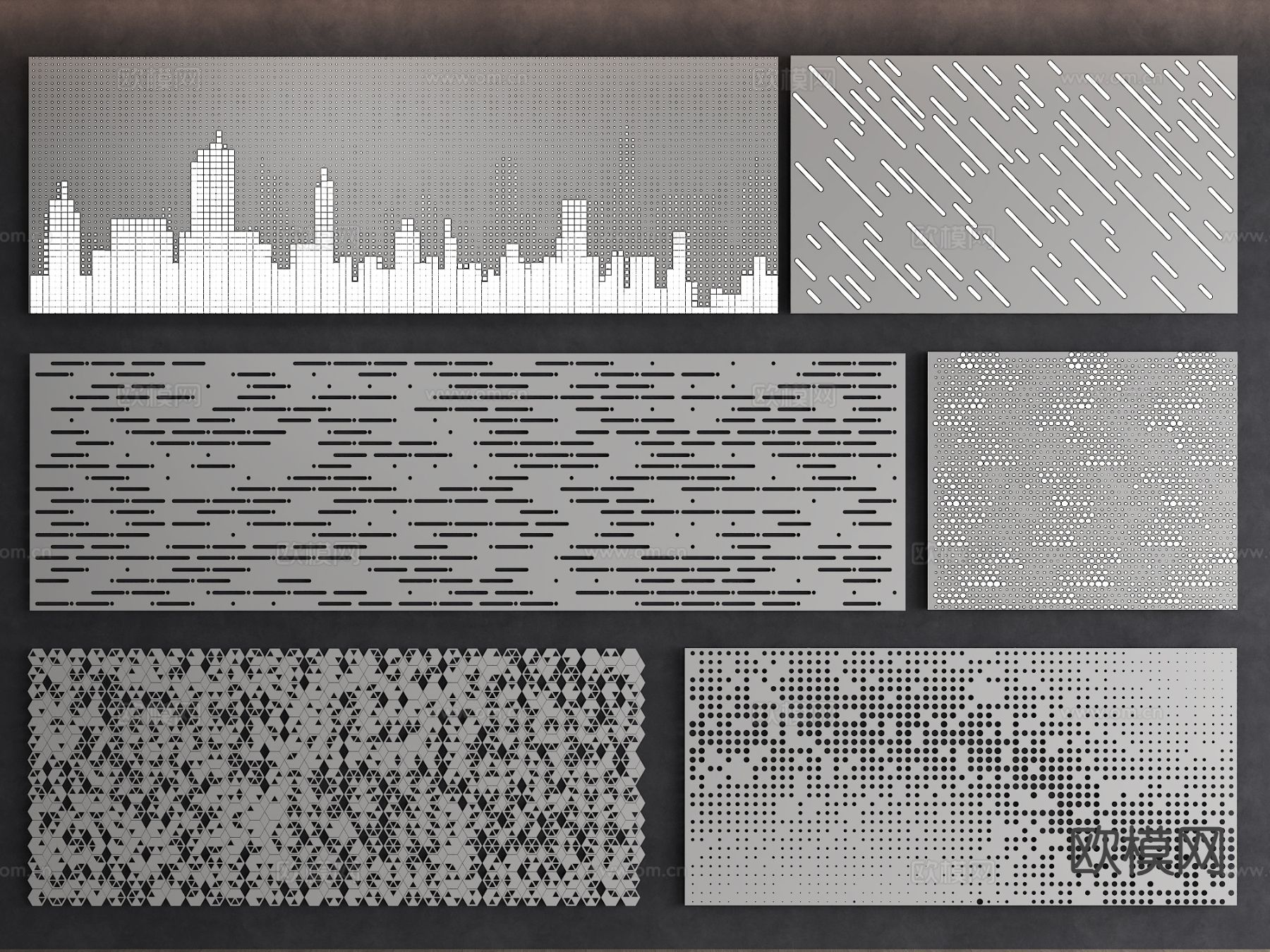 现代铝板 穿孔板 冲孔板 城市透光板3d模型