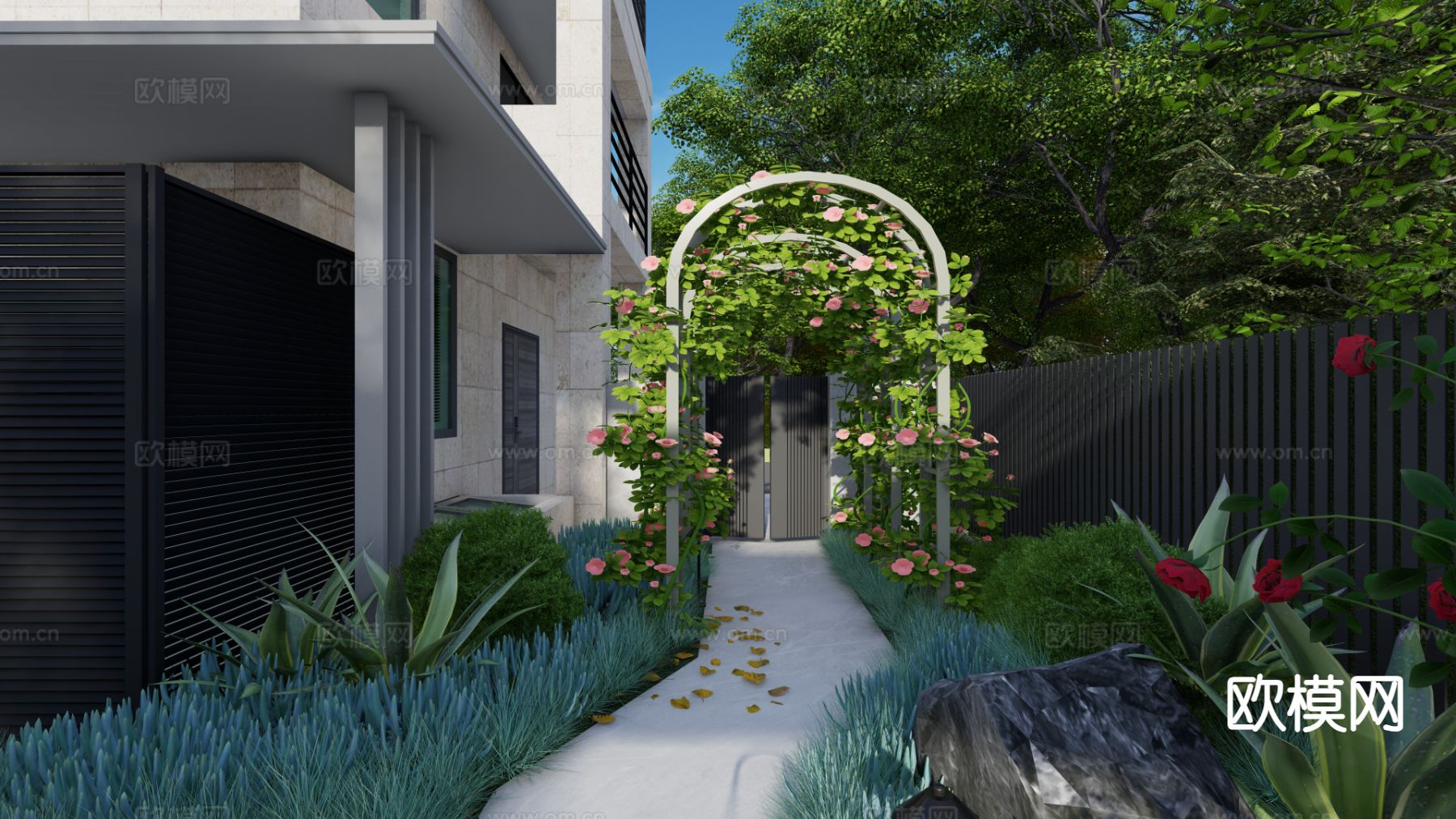 别墅庭院 花园su模型下载（渲染图2）