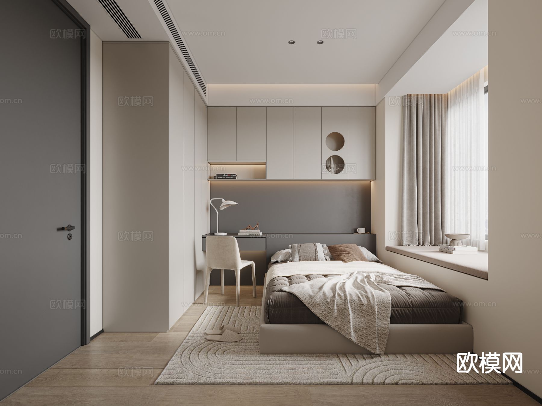 现代榻榻米卧室 次卧3d模型下载