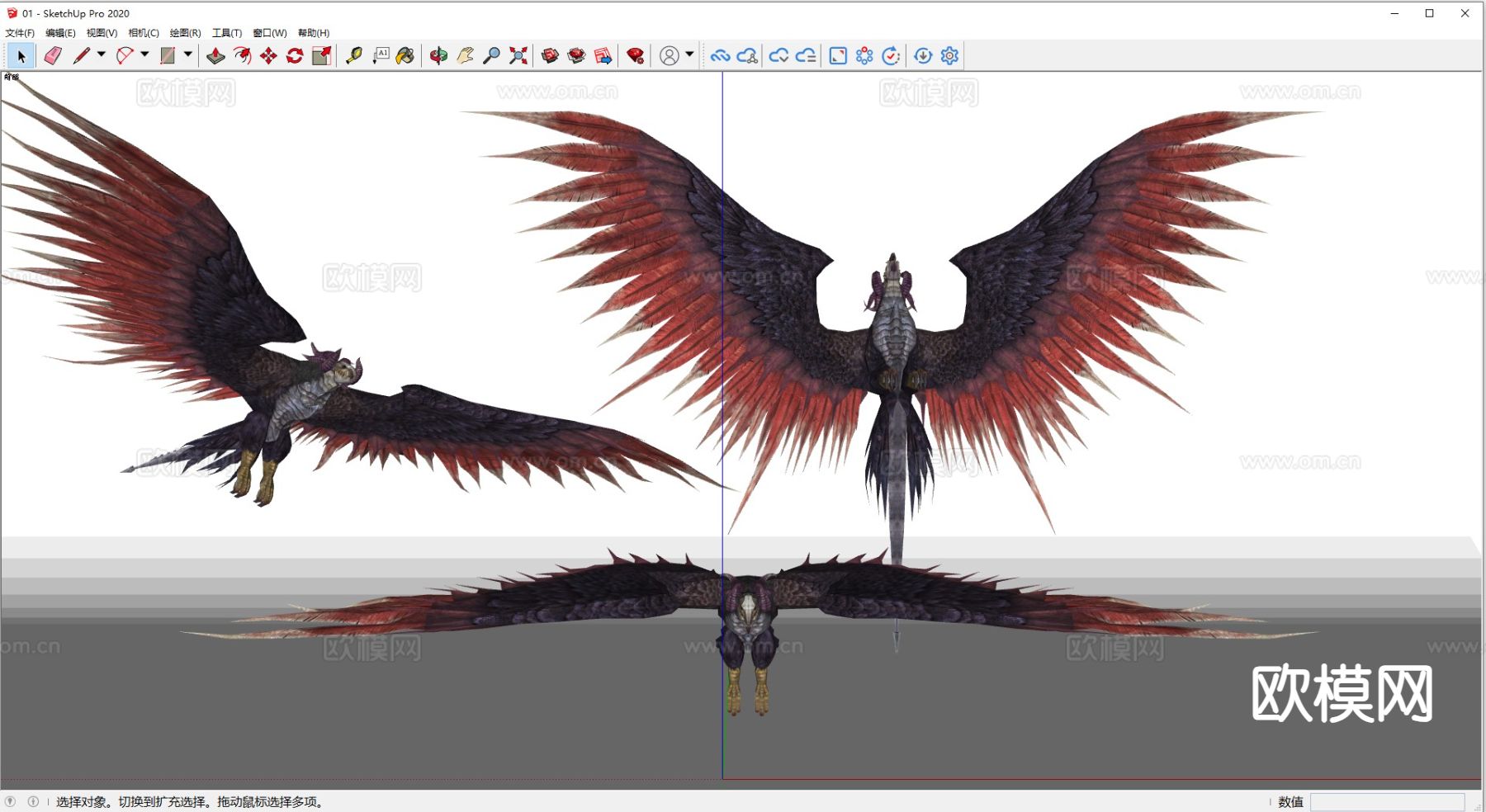 飞行魔兽 鸟兽 玩具手办su模型下载（渲染图1）