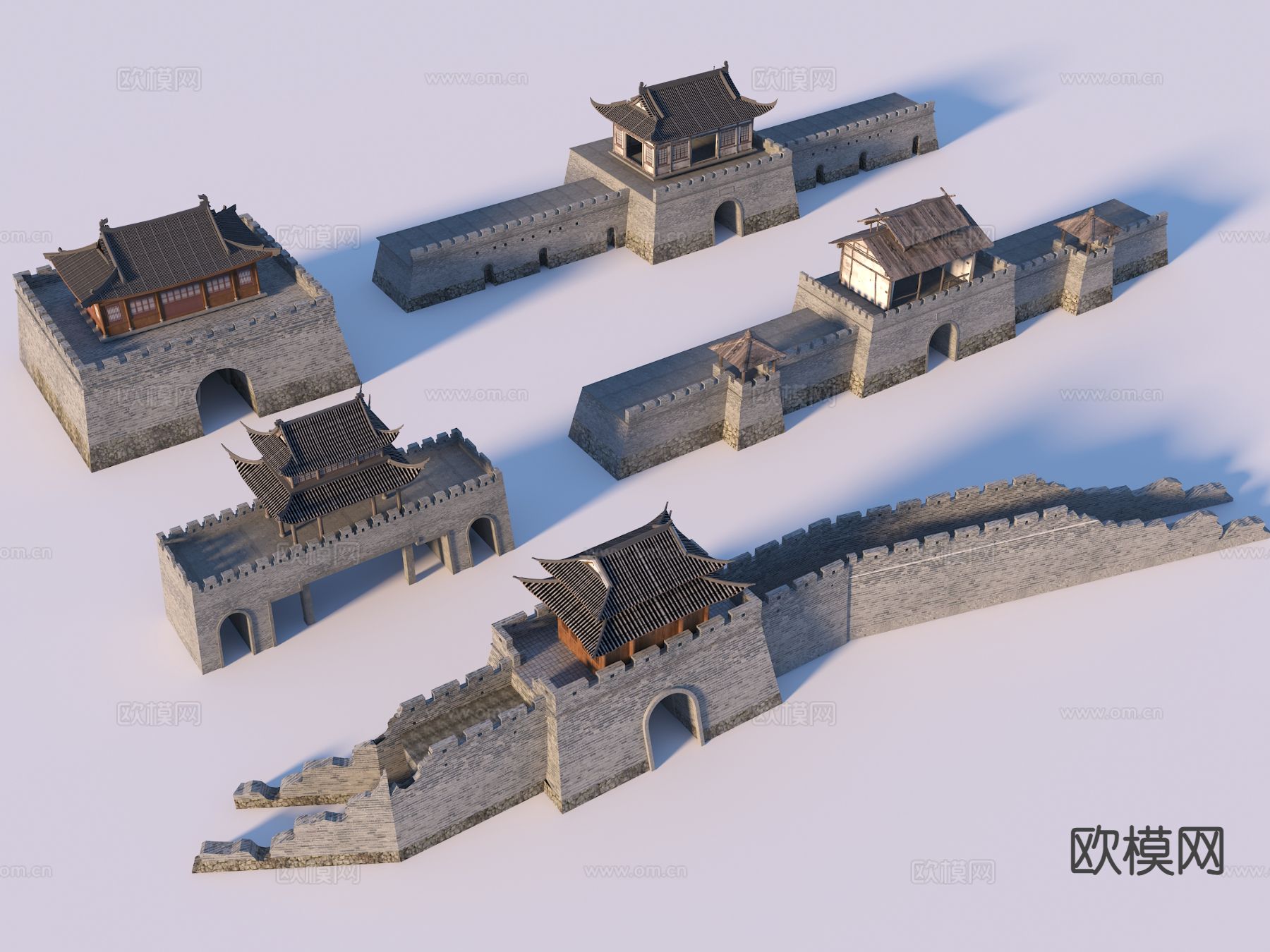 中式城门楼 城墙 古建筑su模型下载（渲染图2）