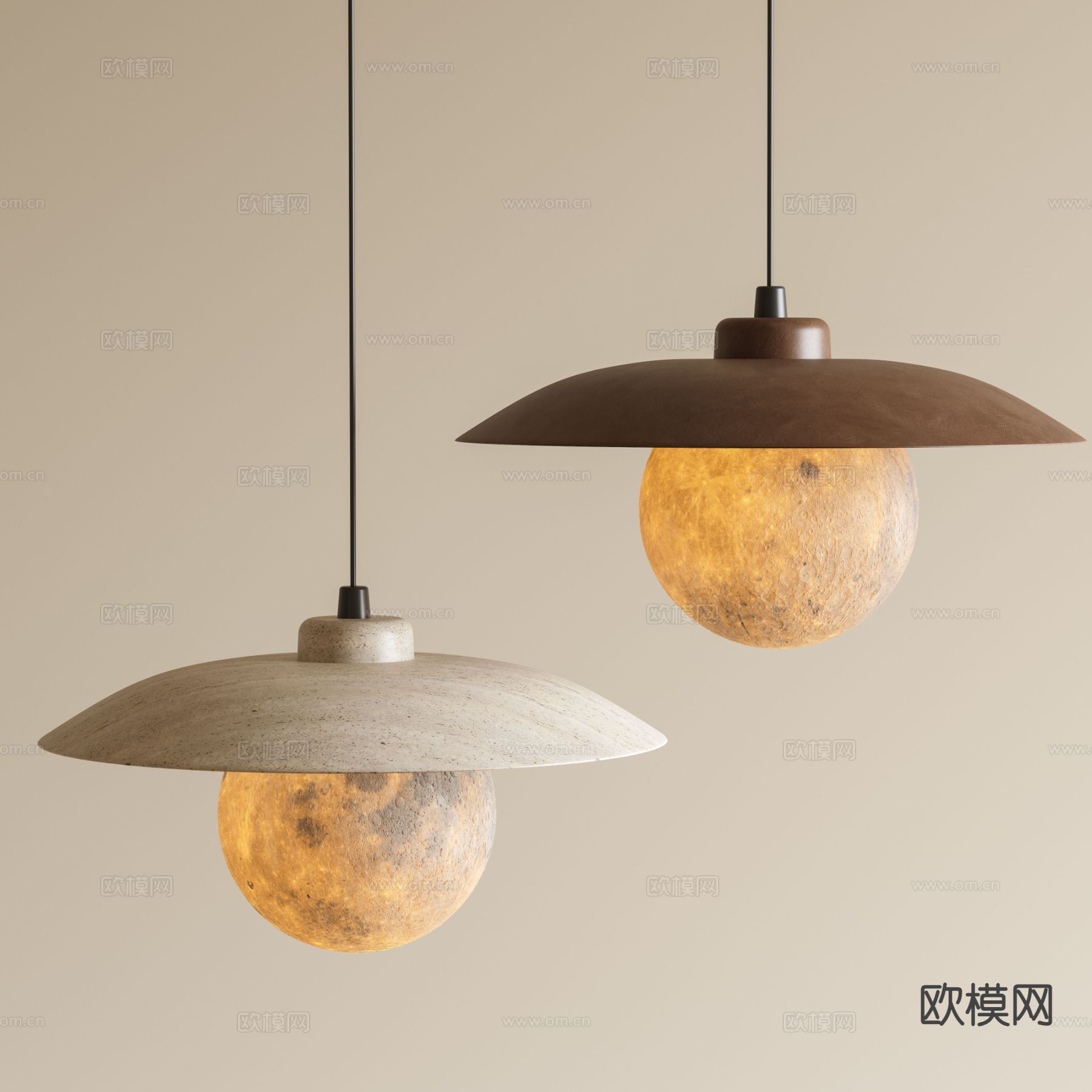 侘寂吊灯 月球吊灯su模型下载（渲染图2）