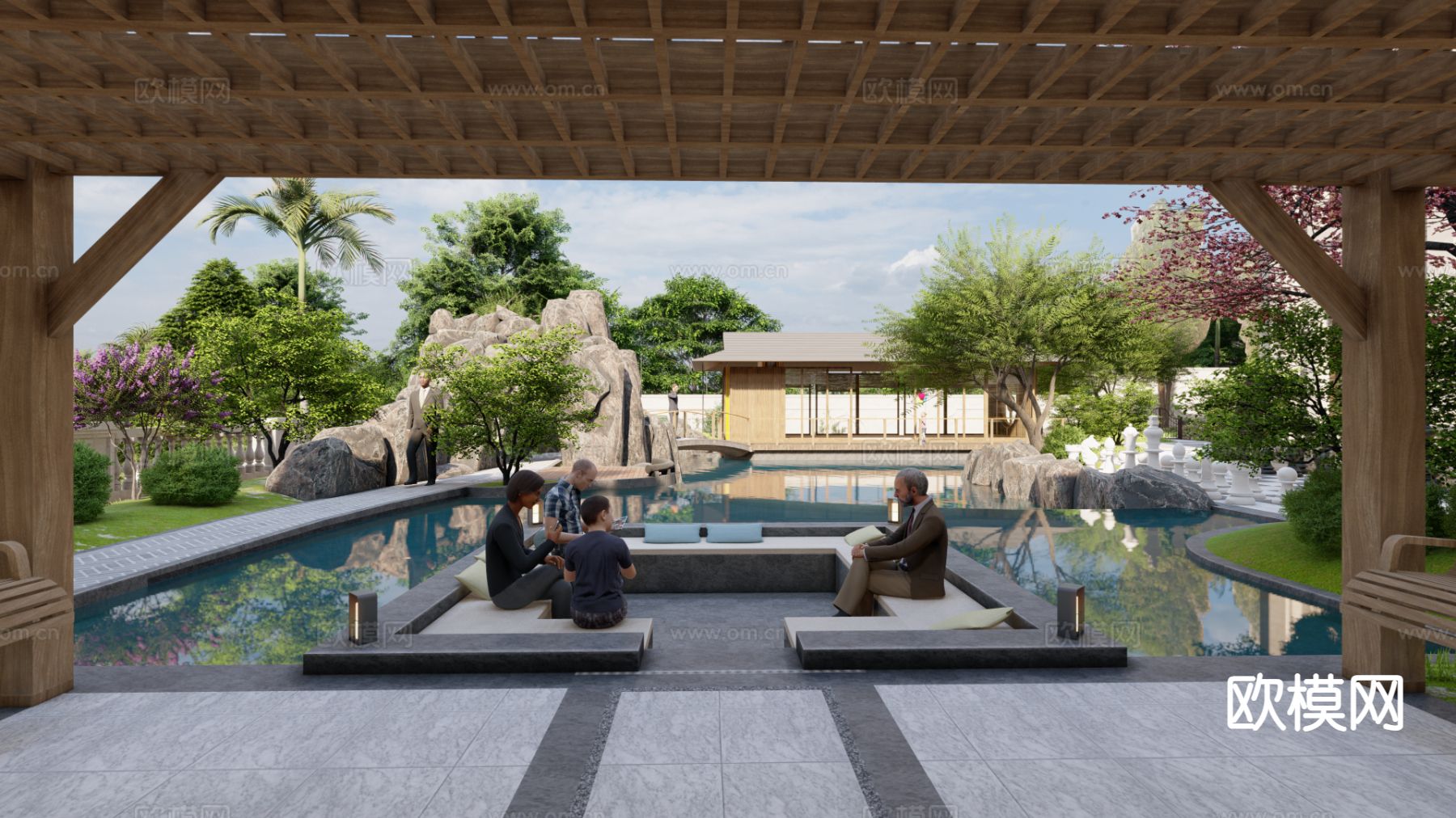 别墅庭院 花园su模型下载（渲染图4）