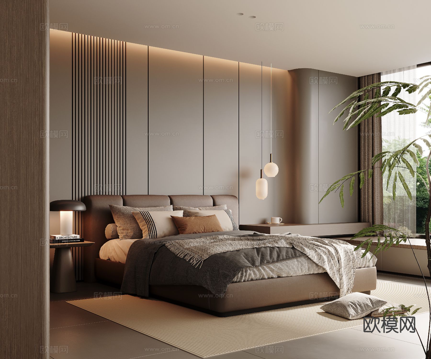 意式双人床su模型下载（渲染图2）