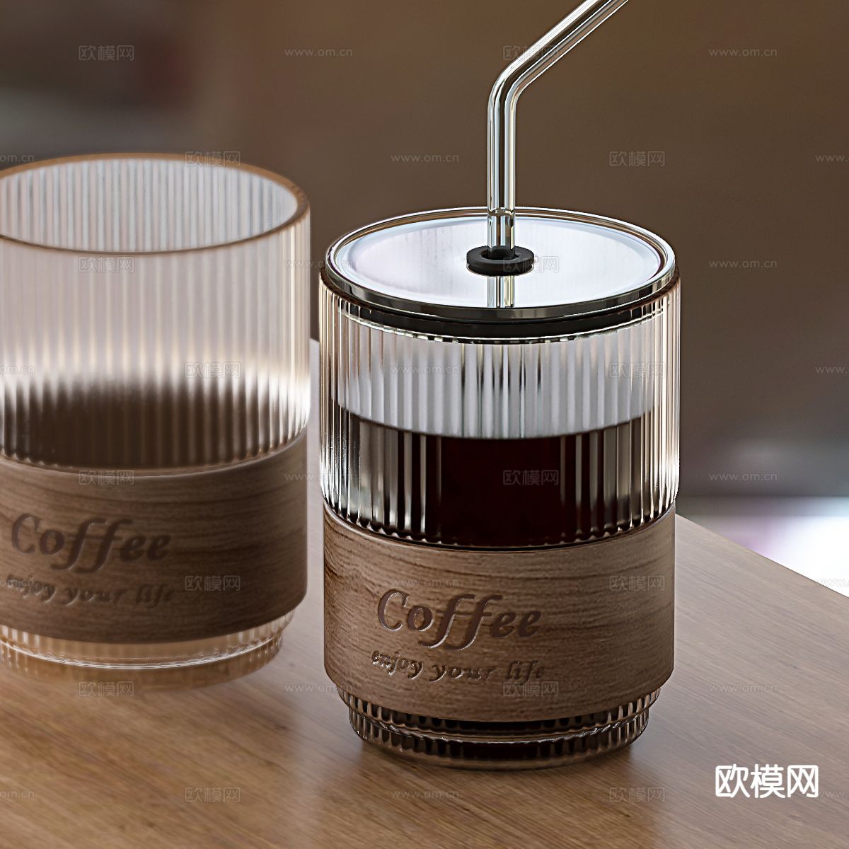 咖啡杯 茶具 杯子 玻璃杯 吸管3d模型