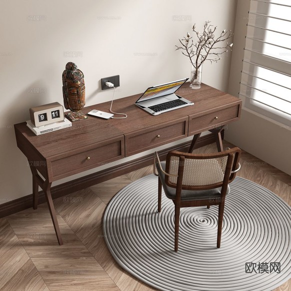 中古风书桌 书台 写字桌3d模型下载