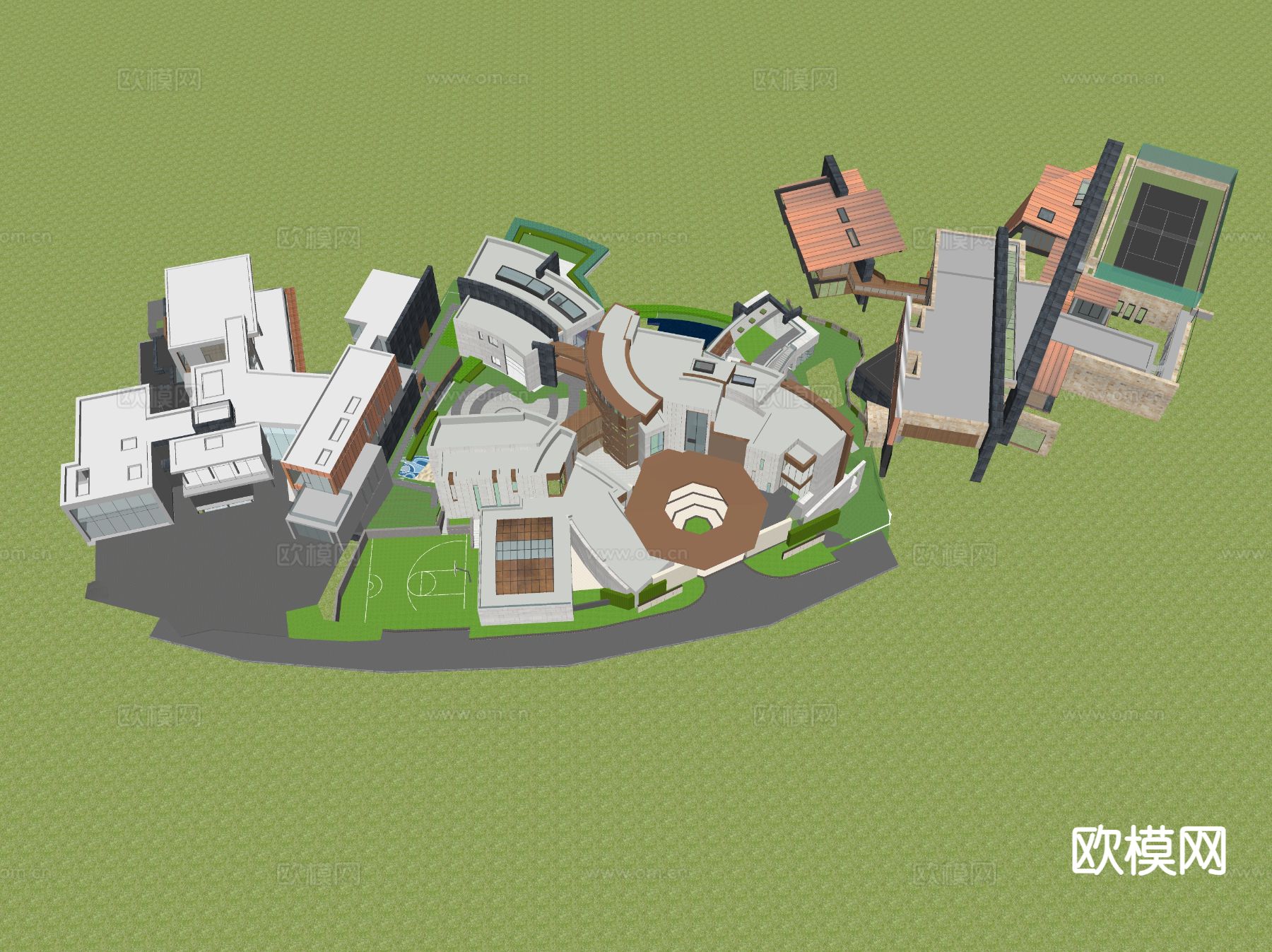 商业区鸟瞰su模型下载（渲染图1）