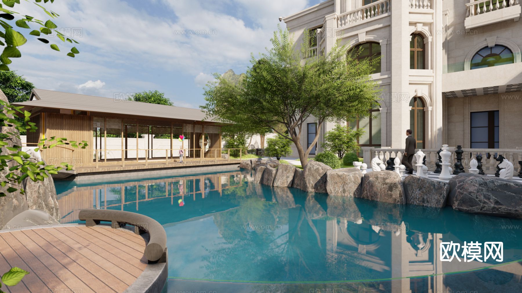 别墅庭院 花园su模型下载（渲染图3）