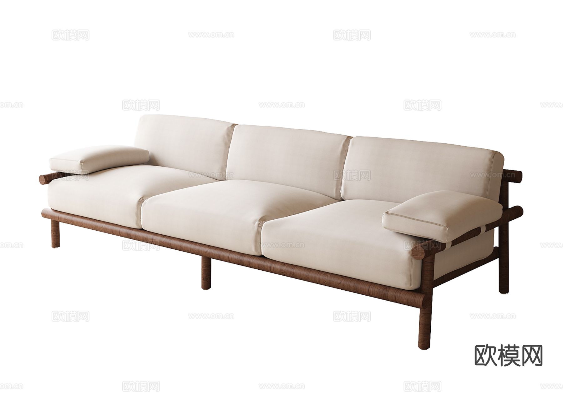 原木风多人沙发su模型下载（渲染图2）
