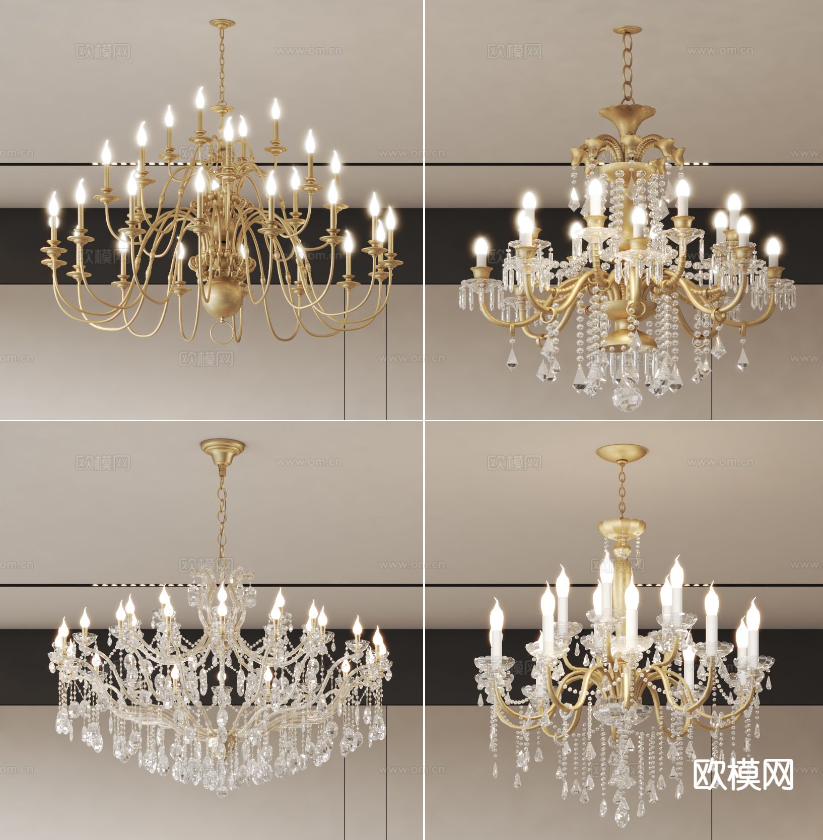欧式吊灯 水晶吊灯su模型下载（渲染图2）