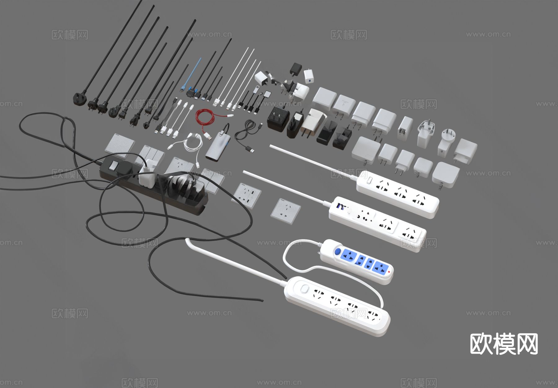 插座 数据线 硬盘 数码产品 插头 充电器3d模型