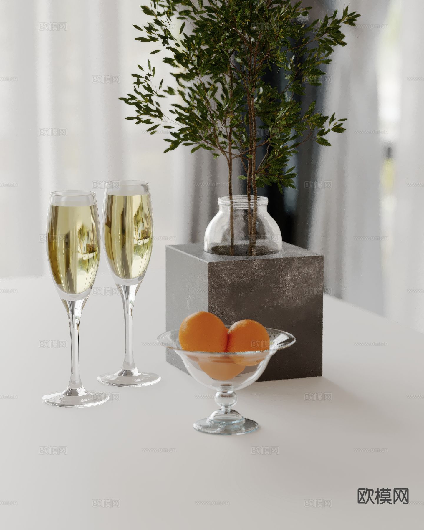 水果 果盘 橙子 酒水su模型下载（渲染图2）