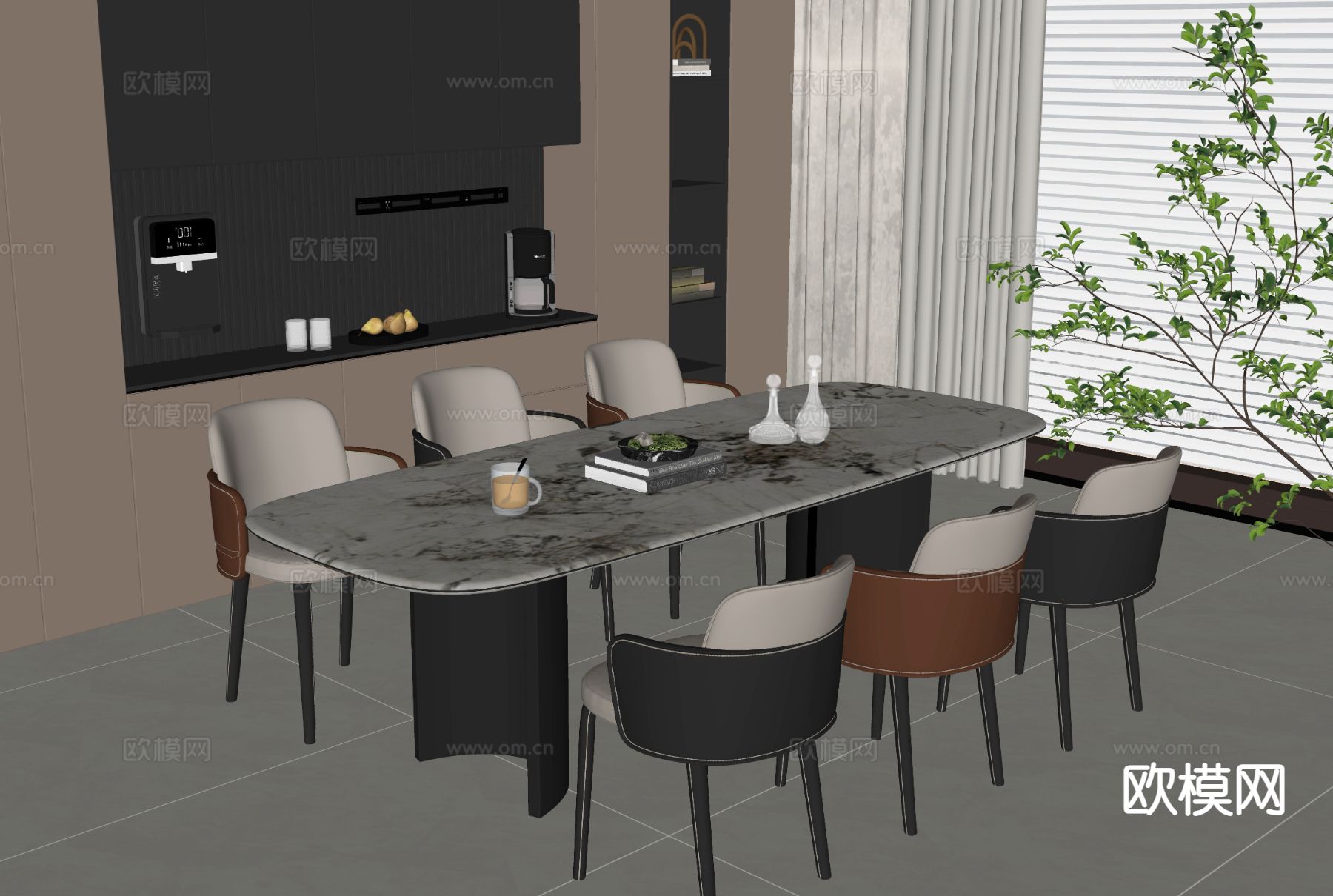 意式餐桌椅su模型下载（渲染图1）