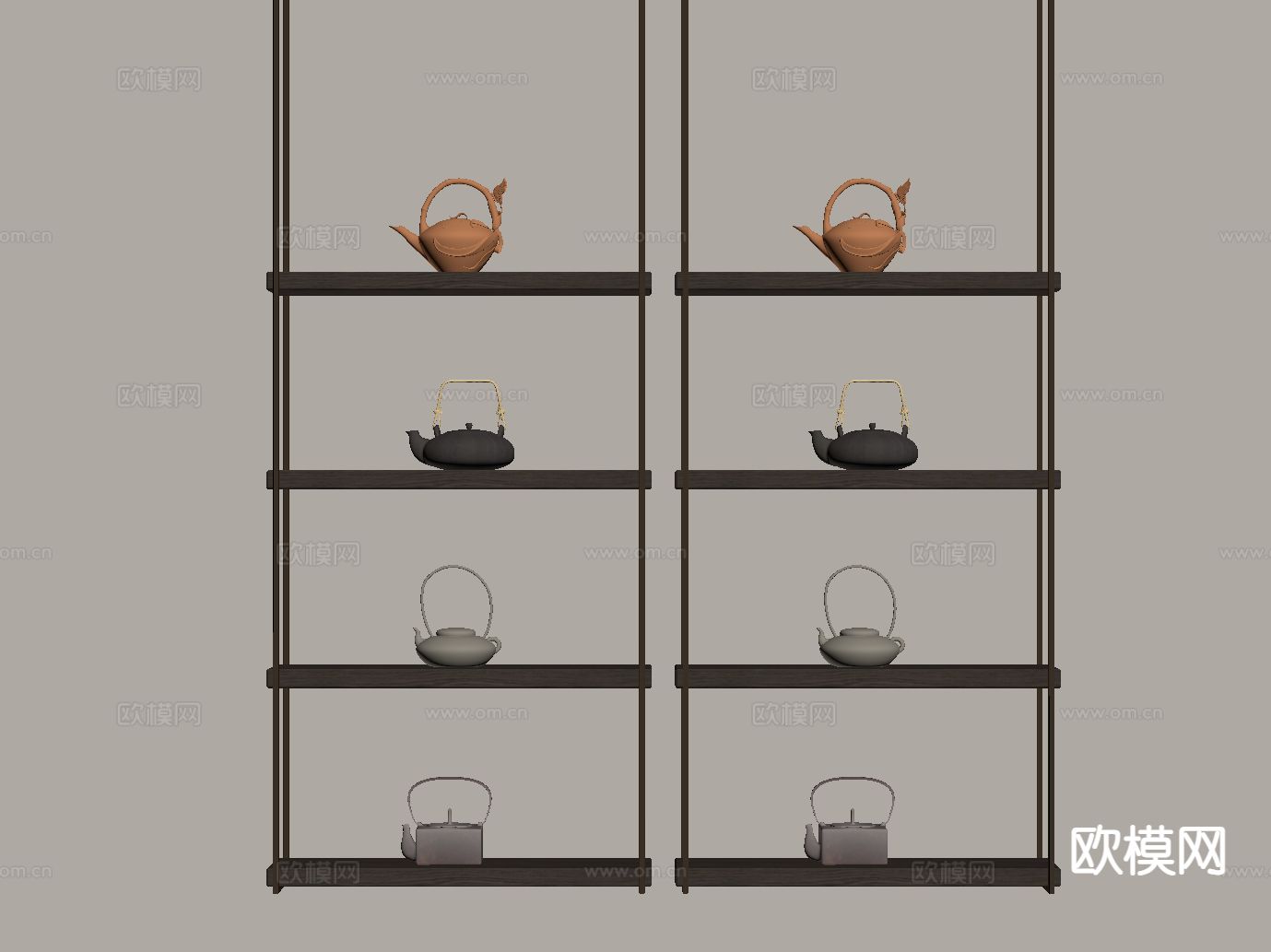 新中式置物架 装饰架 茶具su模型下载（渲染图1）