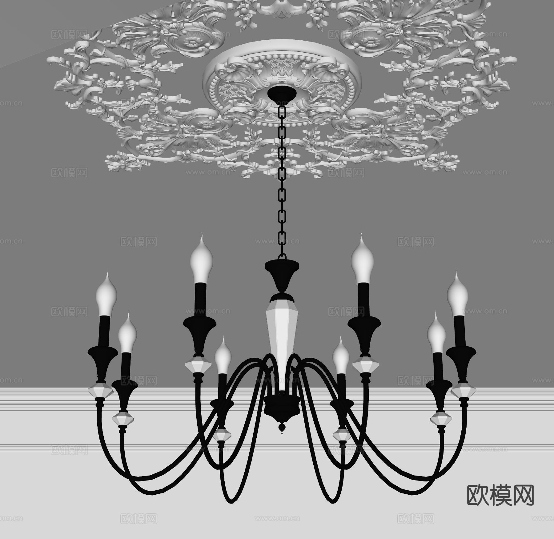 法式复古吊灯su模型下载（渲染图1）