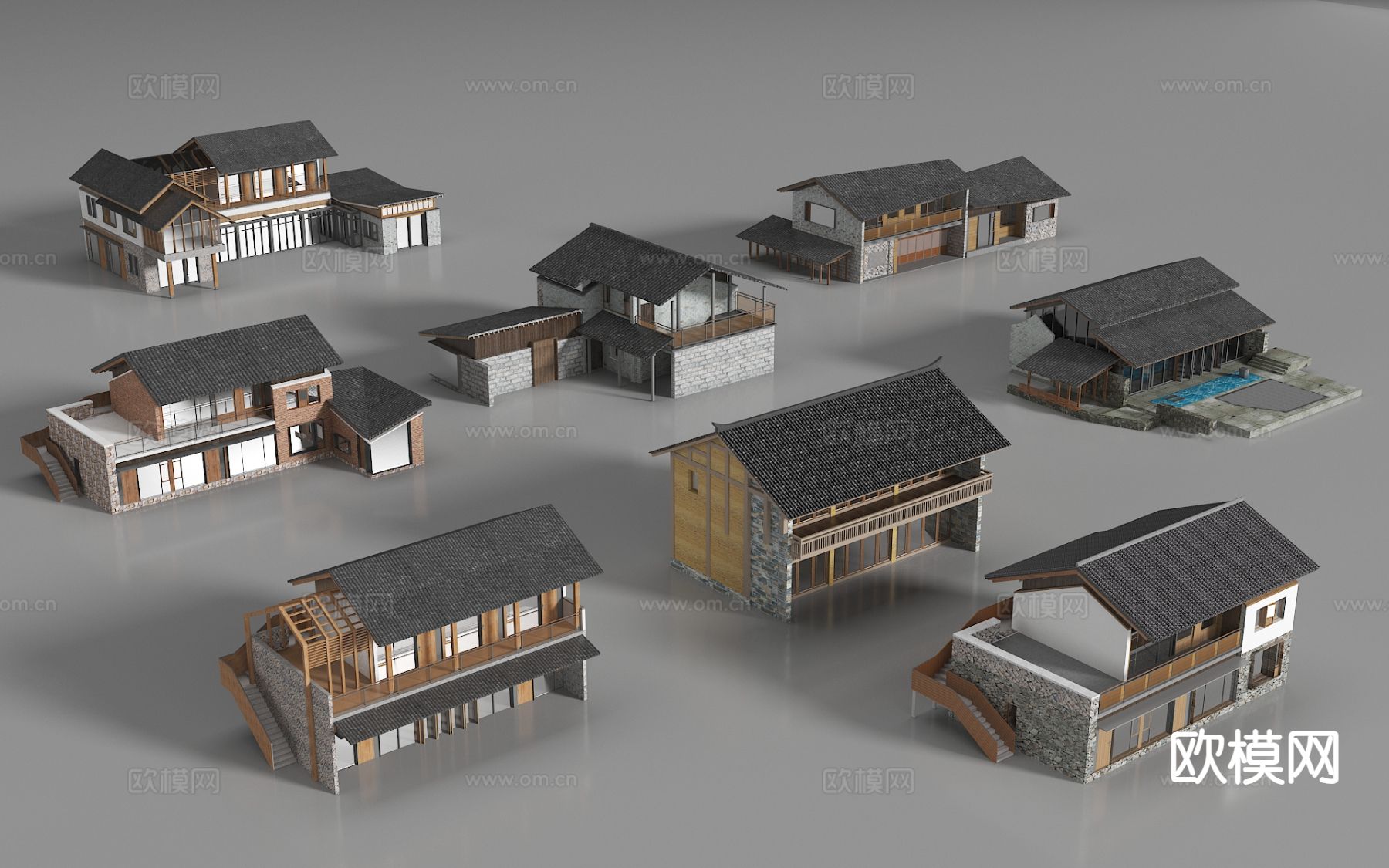 新中式农村自建房 民房 仿古建筑 古建民宅3d模型