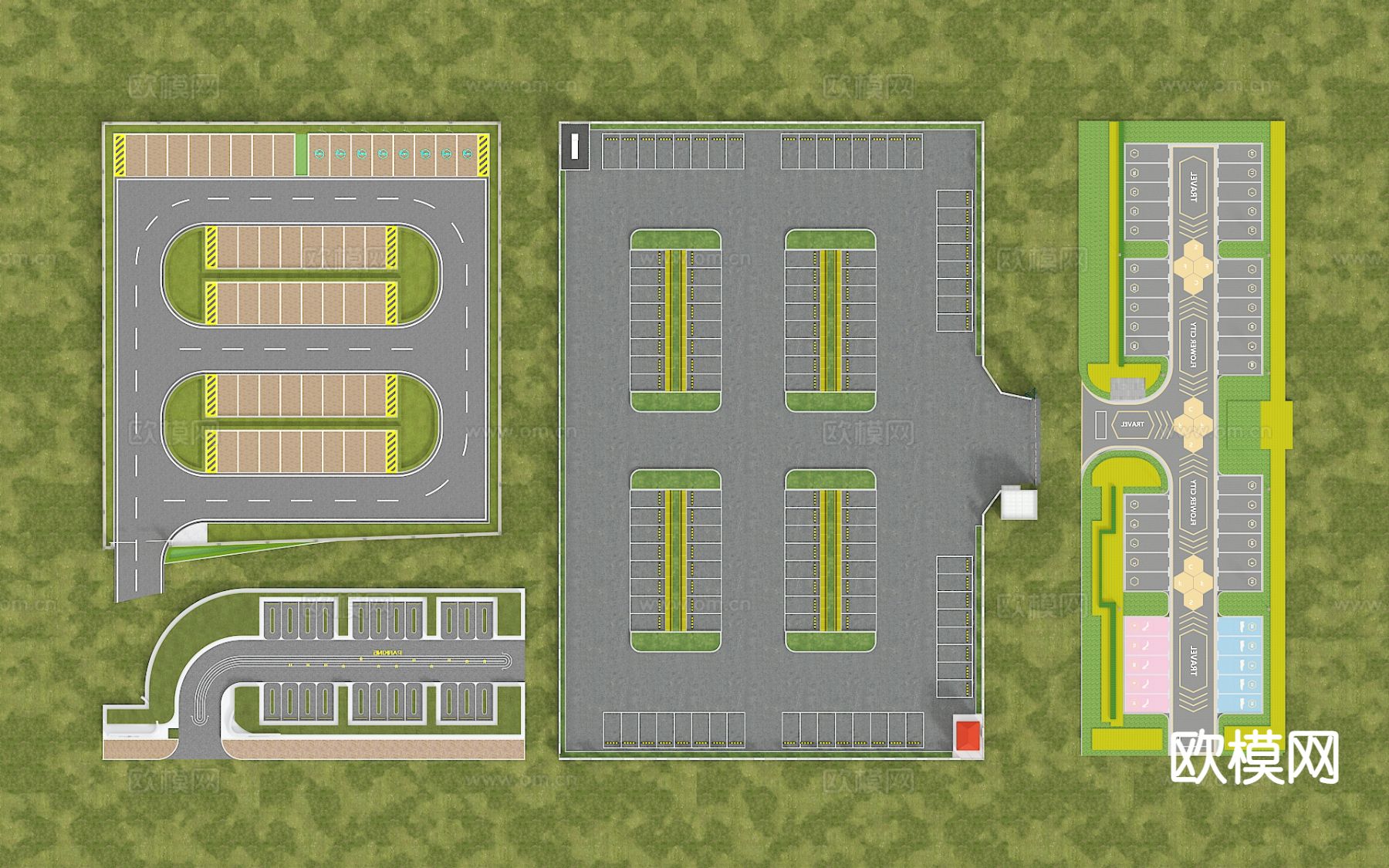 现代户外停车场3d模型