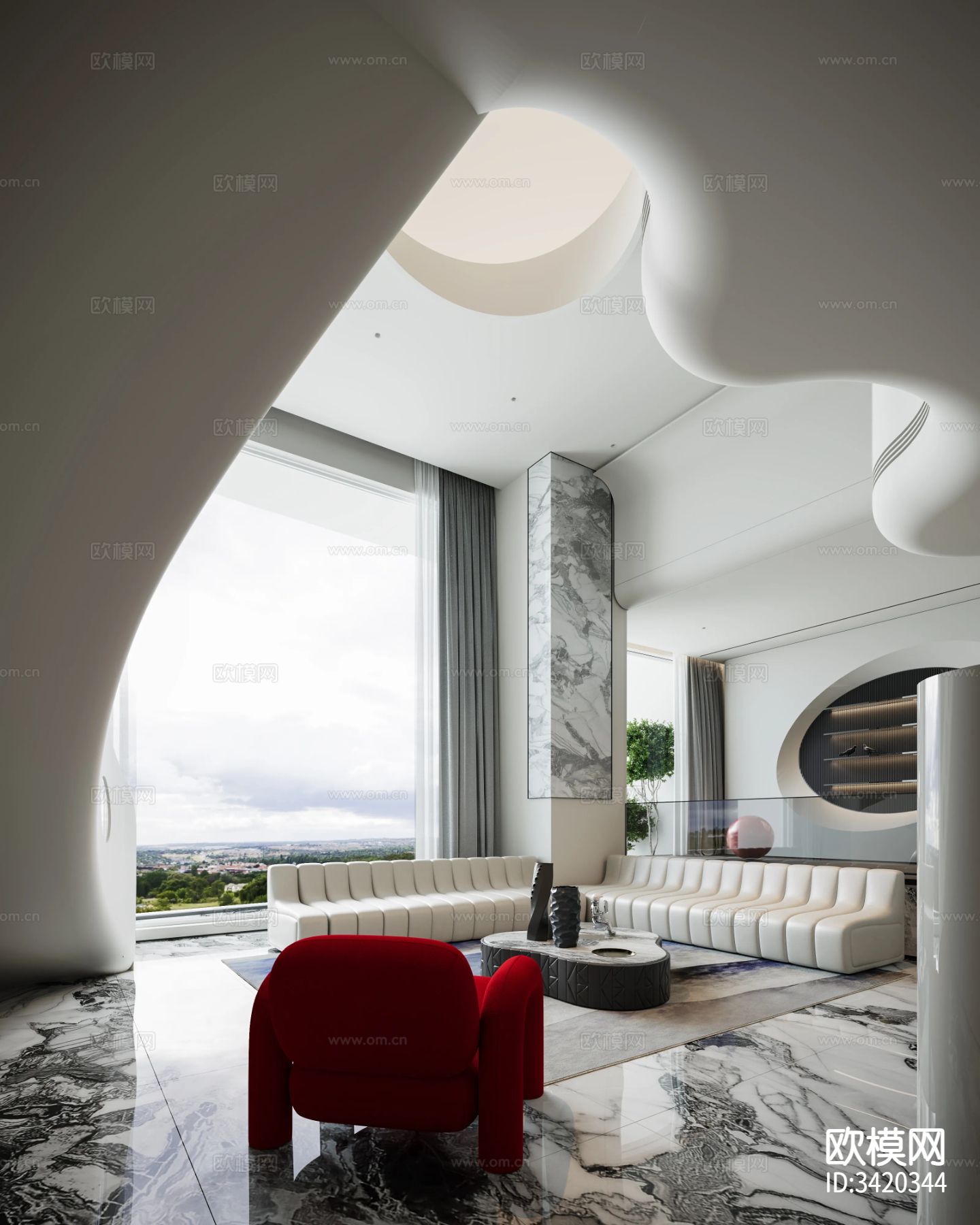 现代简约别墅客餐厅装修效果图下载（渲染图7）