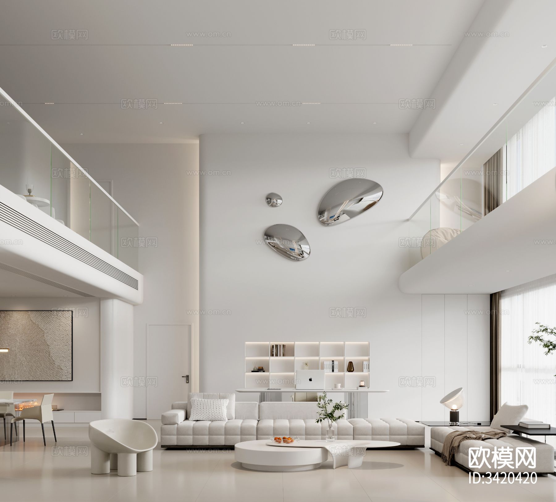 现代别墅客餐厅装修效果图下载（渲染图10）