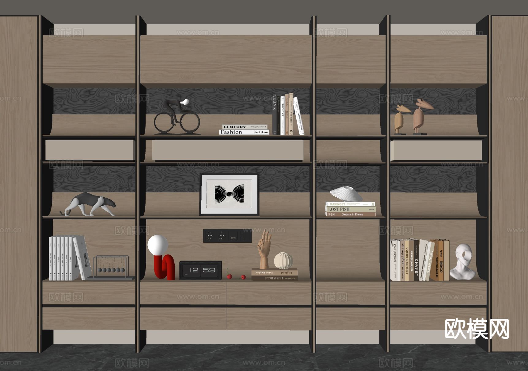 现代极简书柜 书架su模型下载（渲染图1）