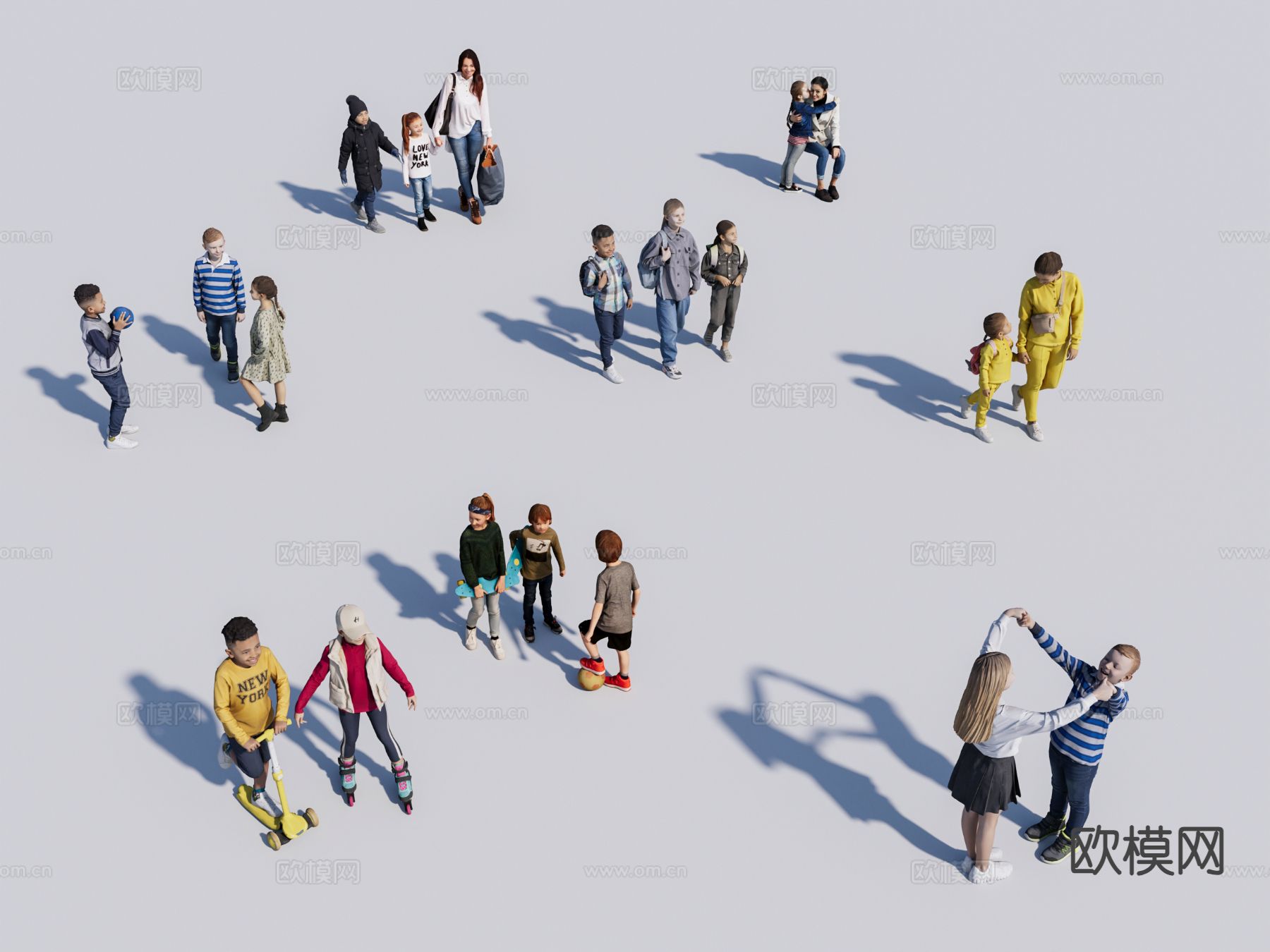 儿童 学生 老师 学生 站姿人物su模型下载（渲染图1）