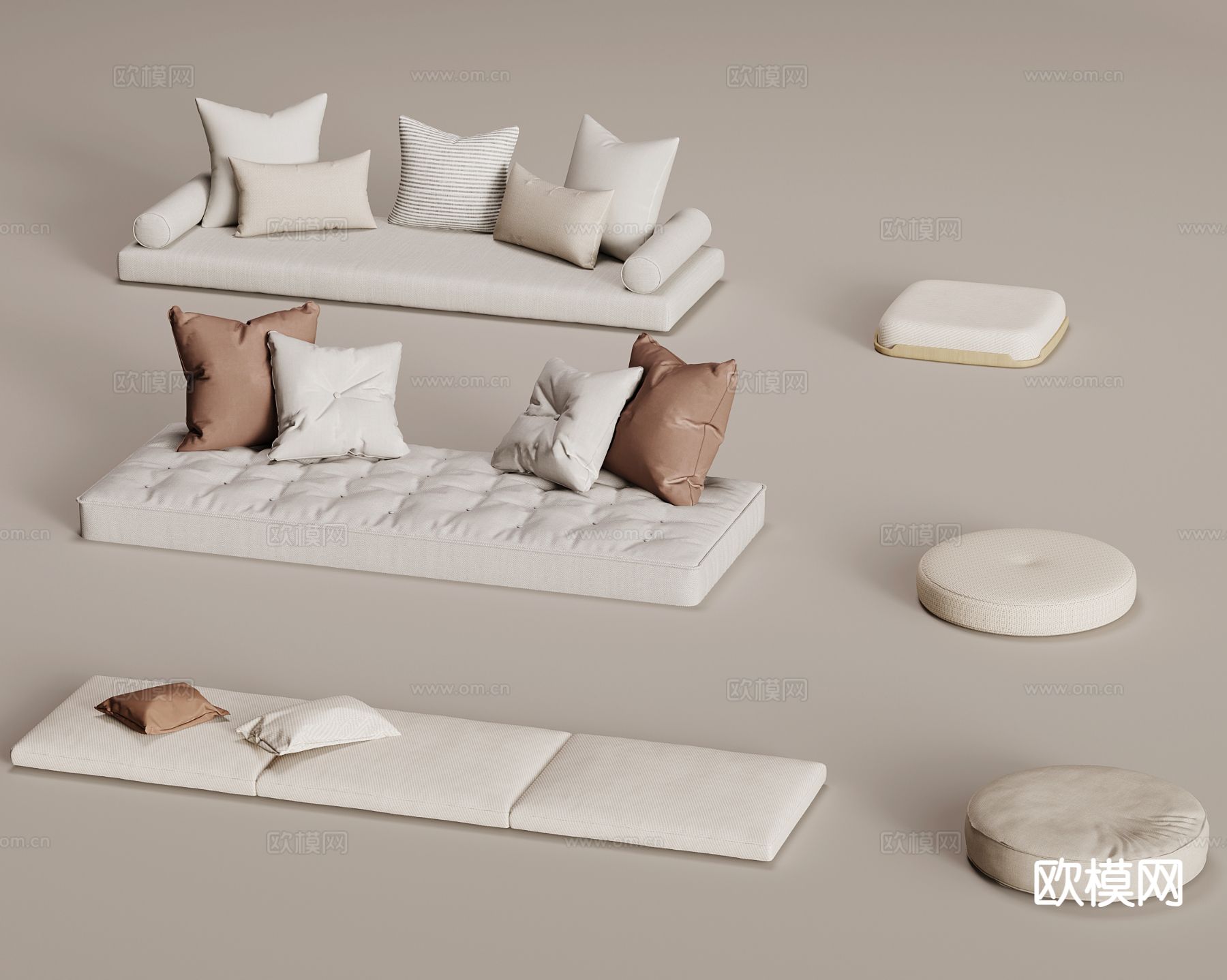 奶油风垫子 飘窗垫 蒲团 坐垫su模型下载（渲染图2）