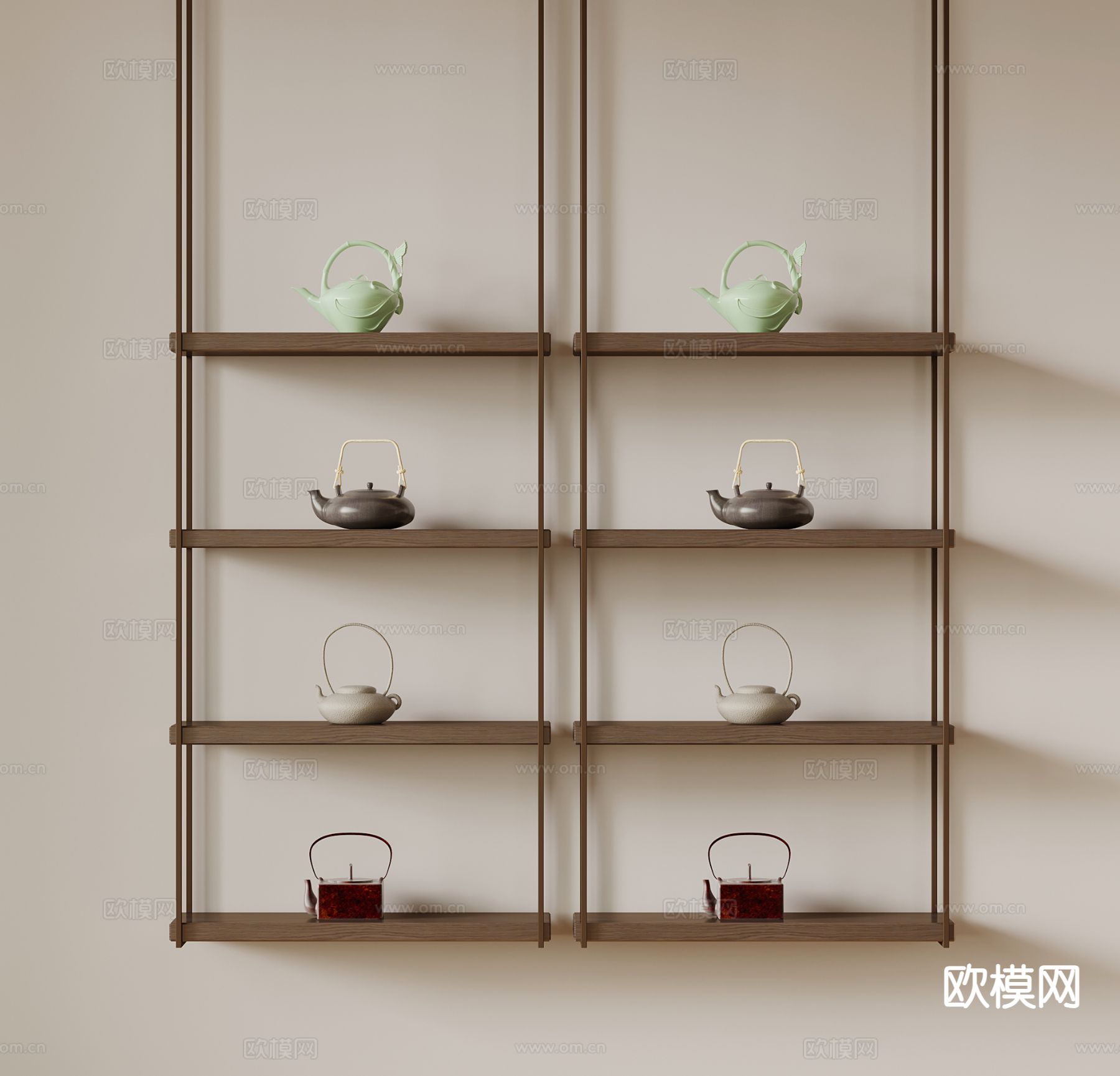 新中式置物架 装饰架 茶具su模型下载（渲染图2）