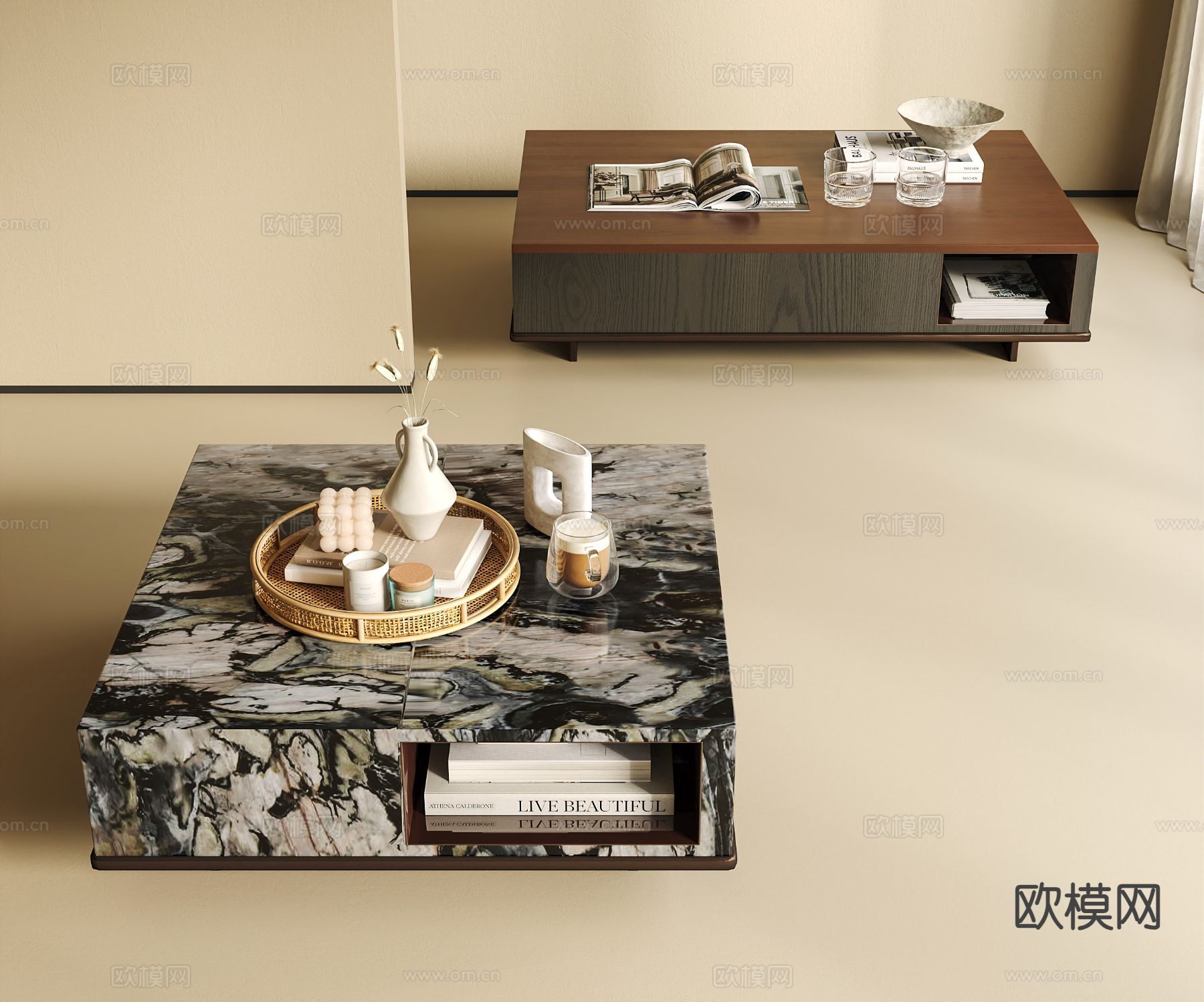 现代茶几 大理石茶几su模型下载（渲染图2）