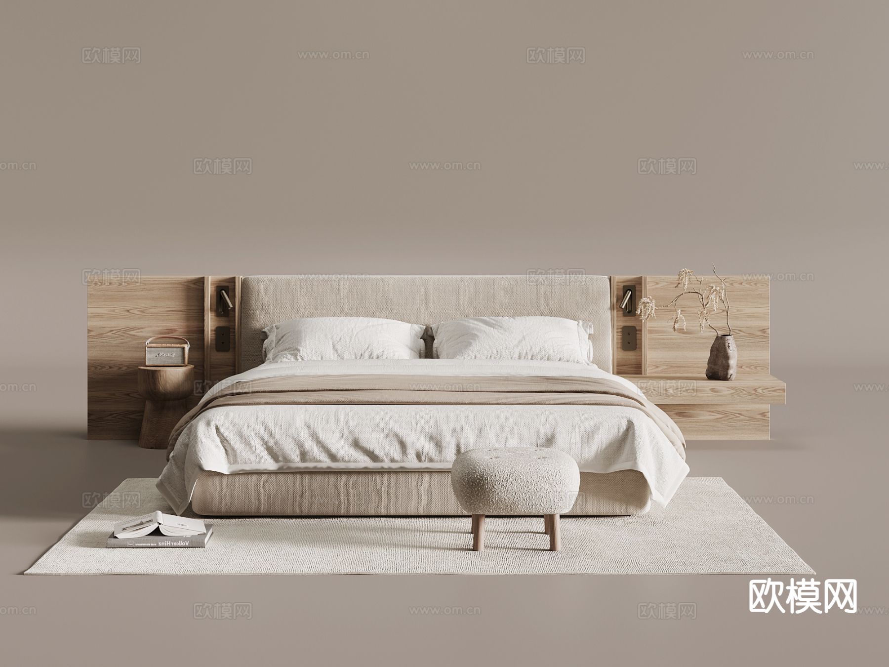 侘寂双人床su模型下载（渲染图2）