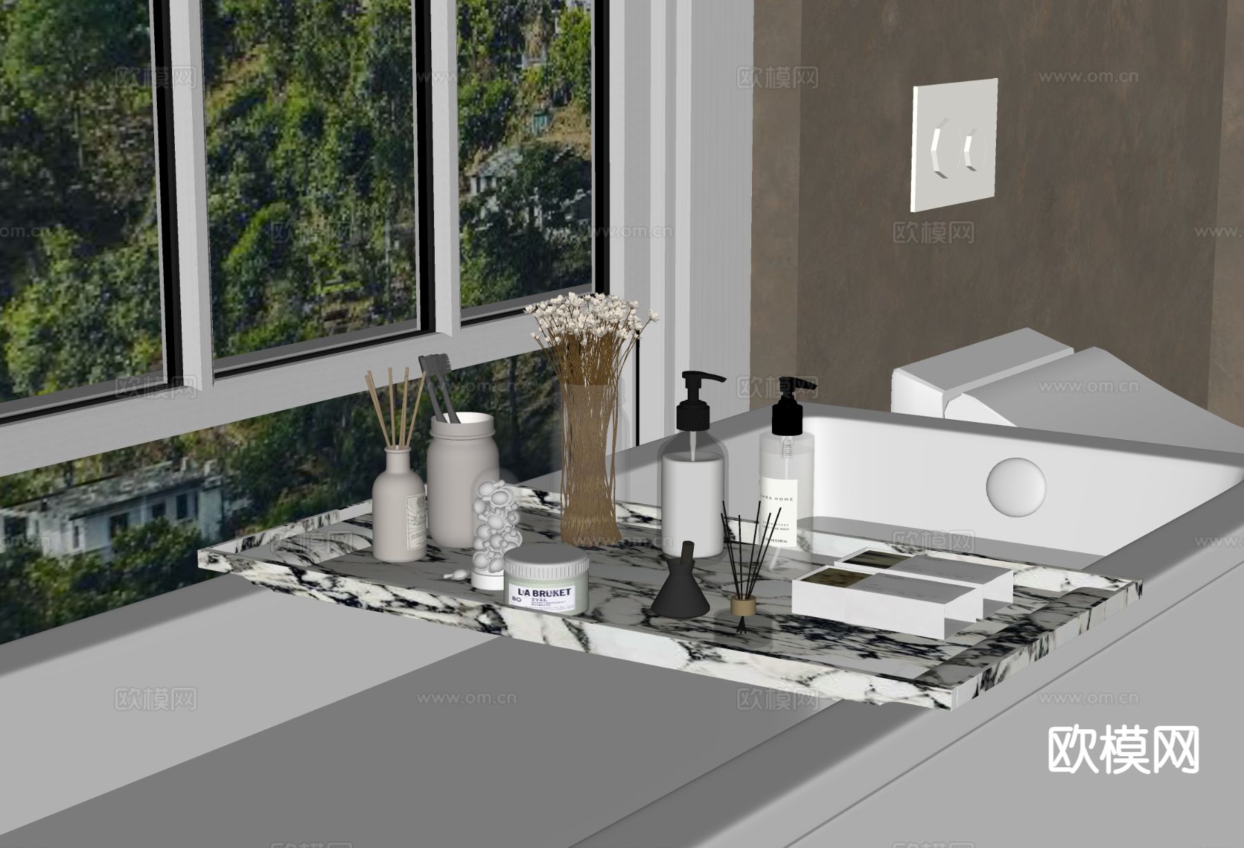 洗浴用品 洗发水 沐浴露 牙刷su模型下载（渲染图1）