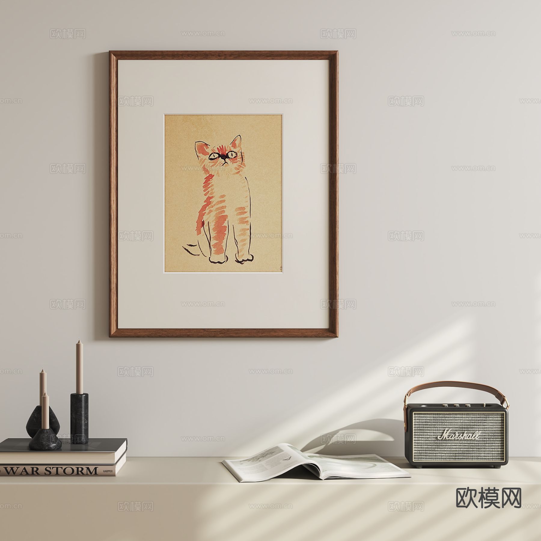 中古风猫咪挂画 装饰画 摆件3d模型