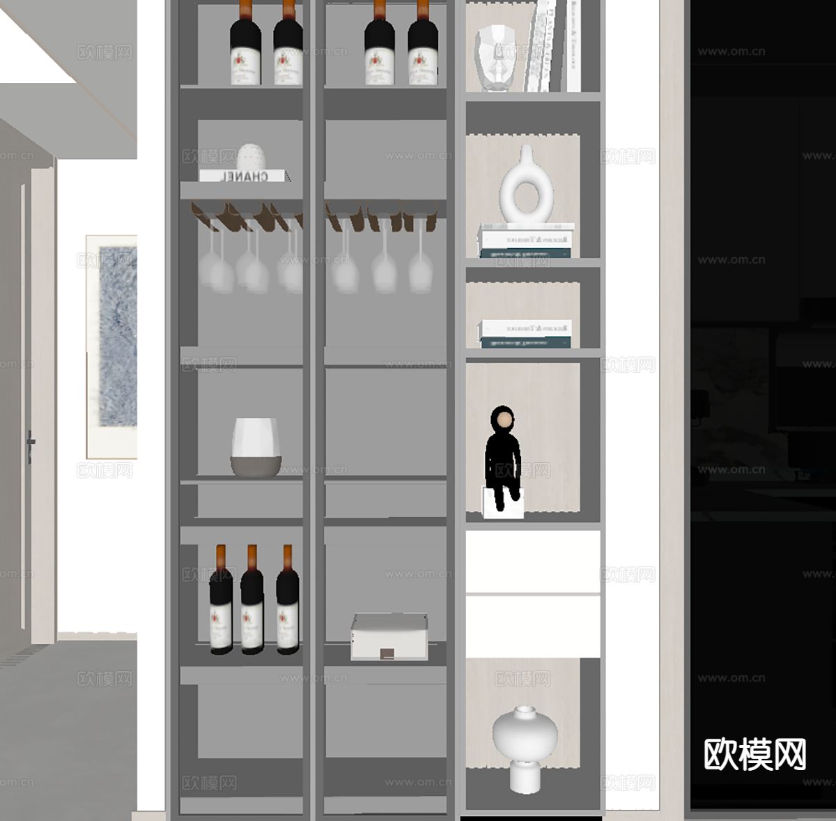 现代酒柜su模型下载（渲染图1）