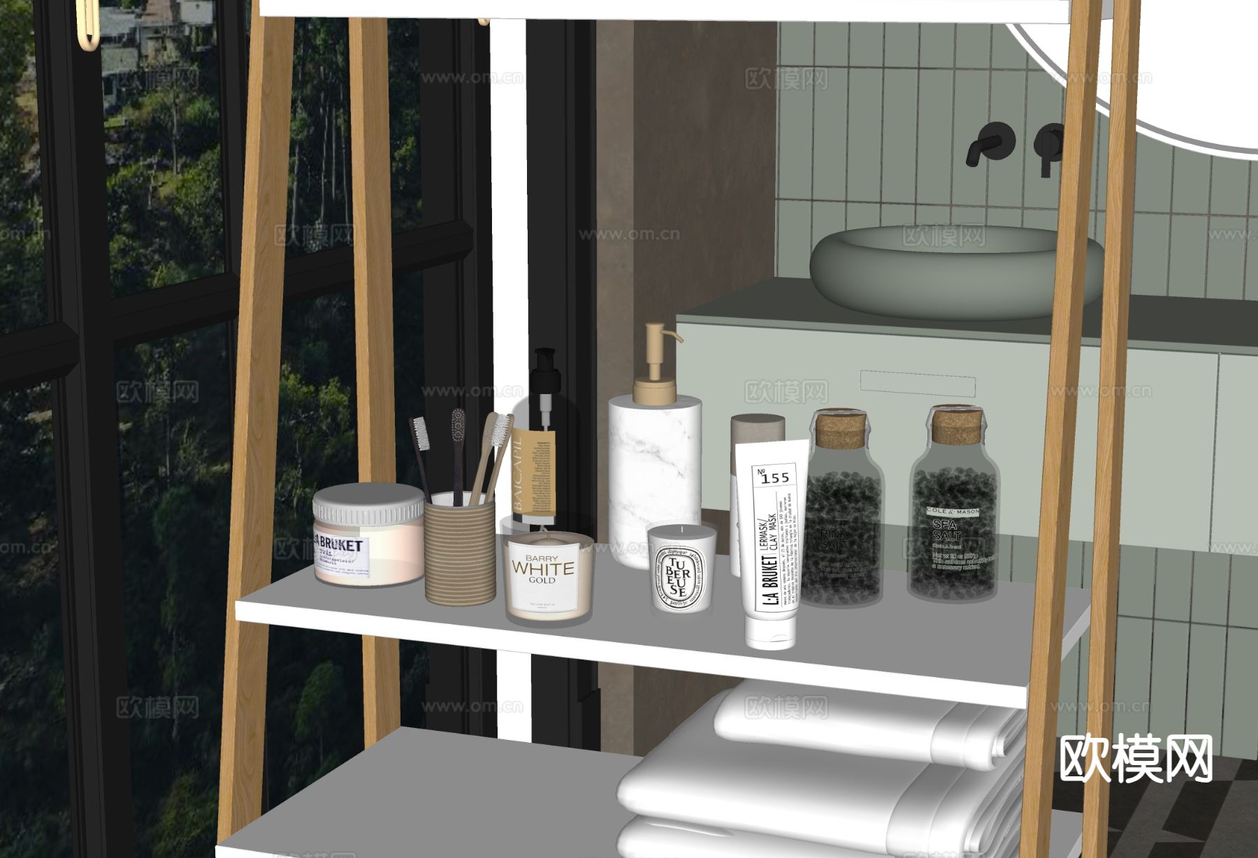 洗浴用品 洗发水 沐浴露 牙刷su模型下载（渲染图1）