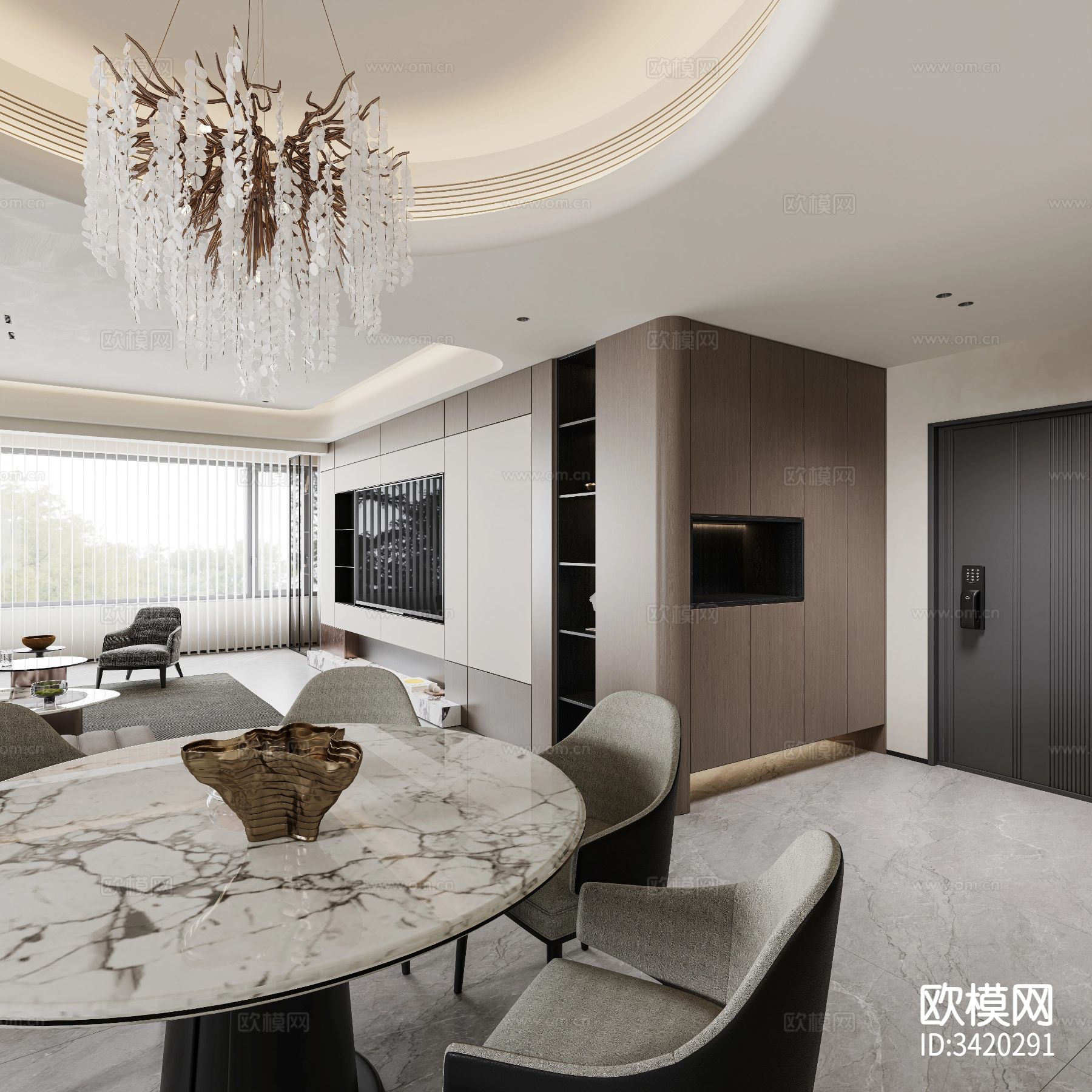 现代简约大平层客餐厅效果图下载（渲染图7）