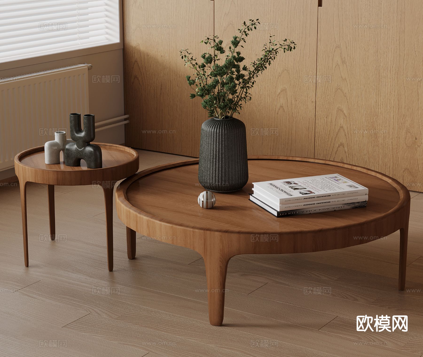 中古风茶几 子母茶几su模型下载（渲染图2）