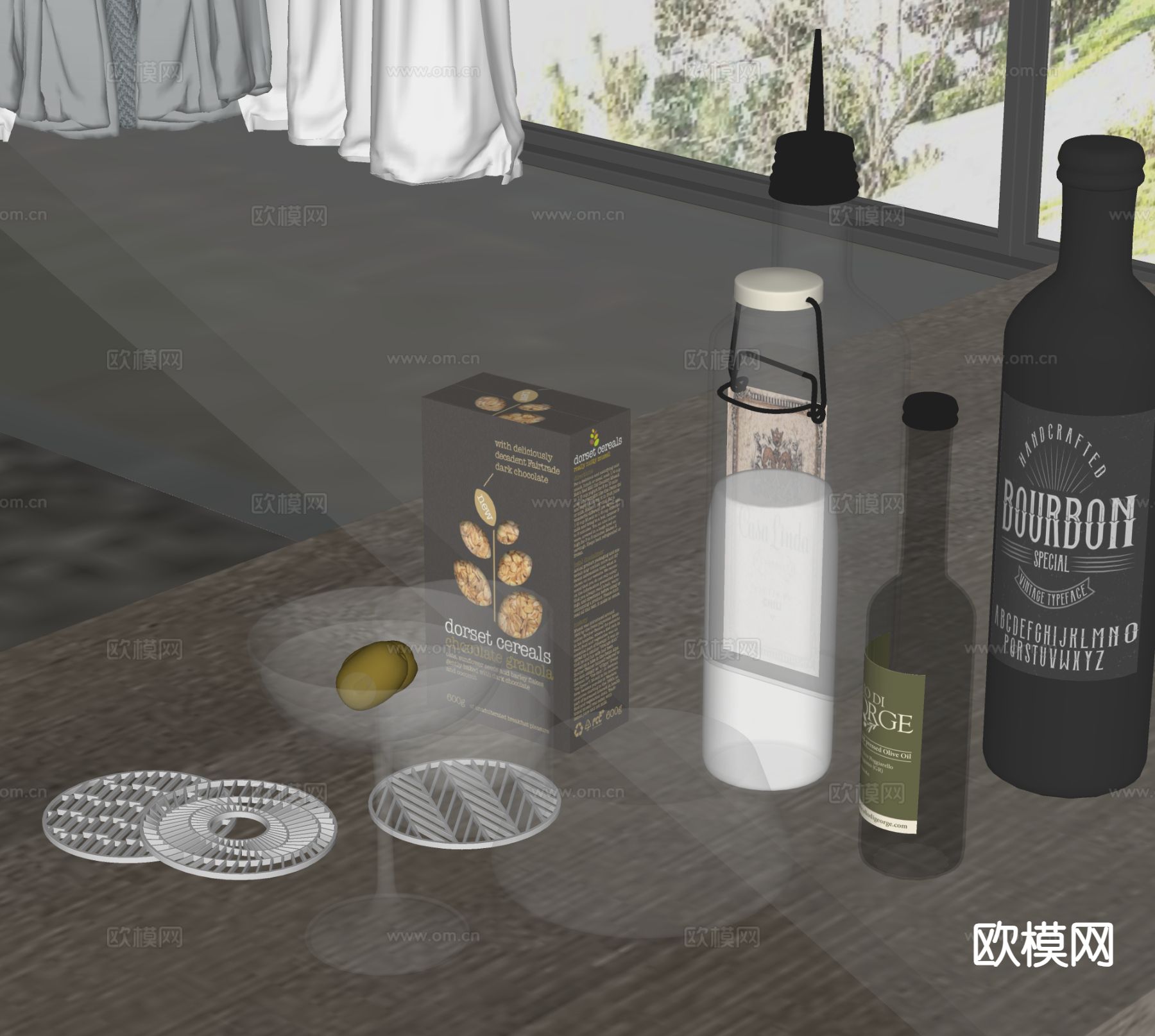 酒水 酒瓶 酒杯 香槟su模型下载（渲染图1）