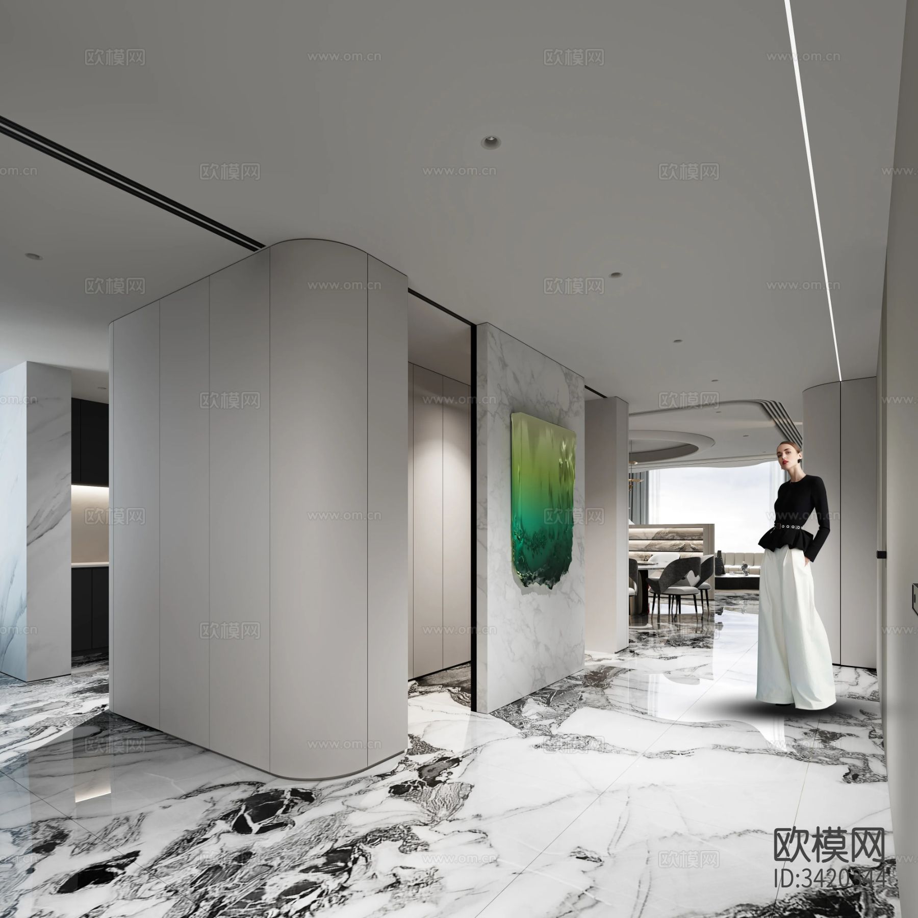 现代简约别墅客餐厅装修效果图下载（渲染图6）