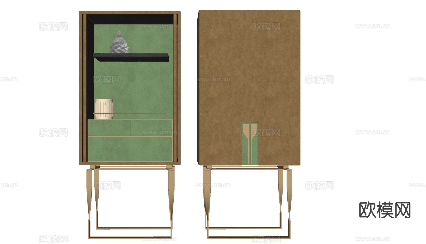 新中式酒柜 迷你吧su模型下载（渲染图1）